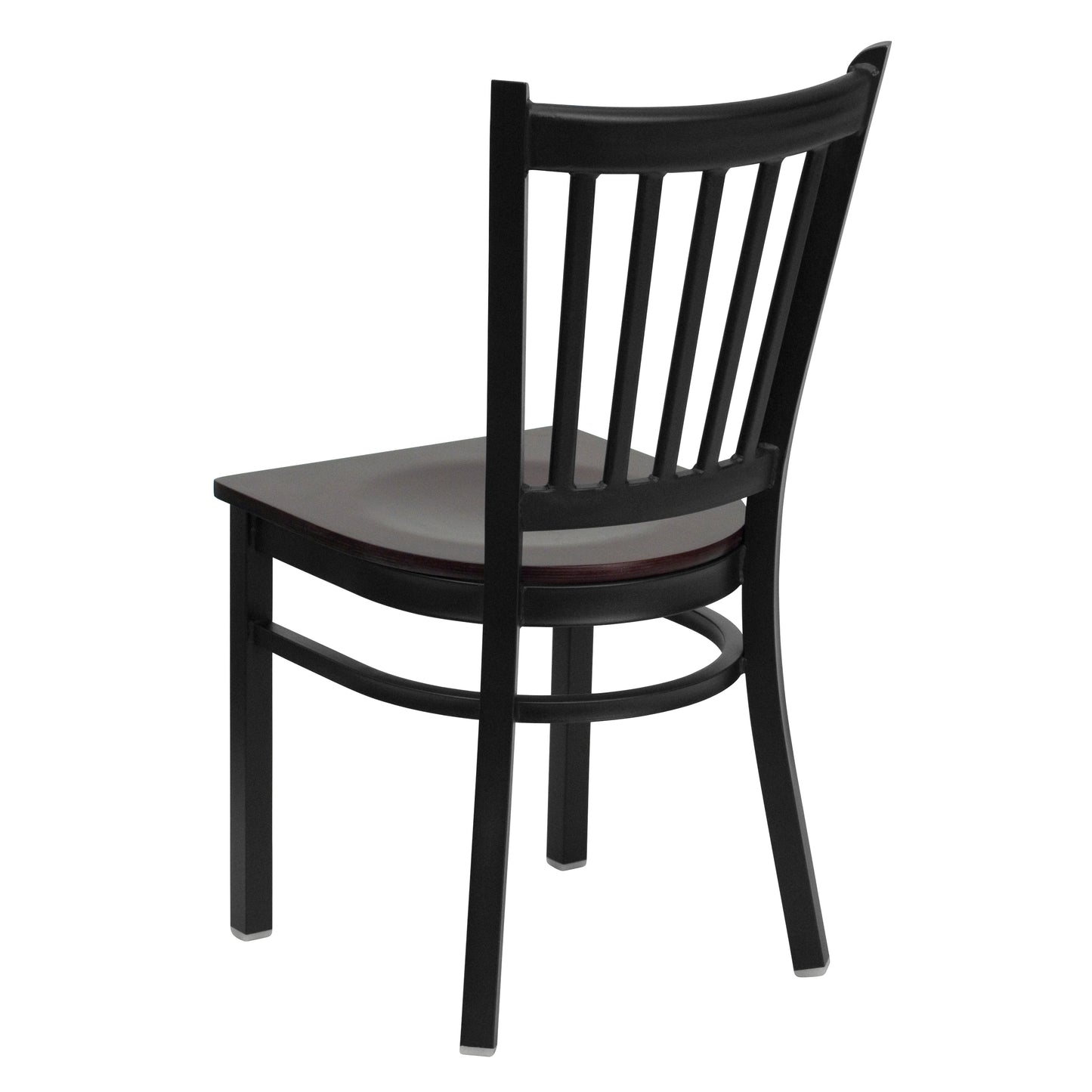 HERCULES Series Black Vertical Back Metal Restaurant Chair - Mahogany Wood Seat Mahogany Wood Seat/Black Metal Frame