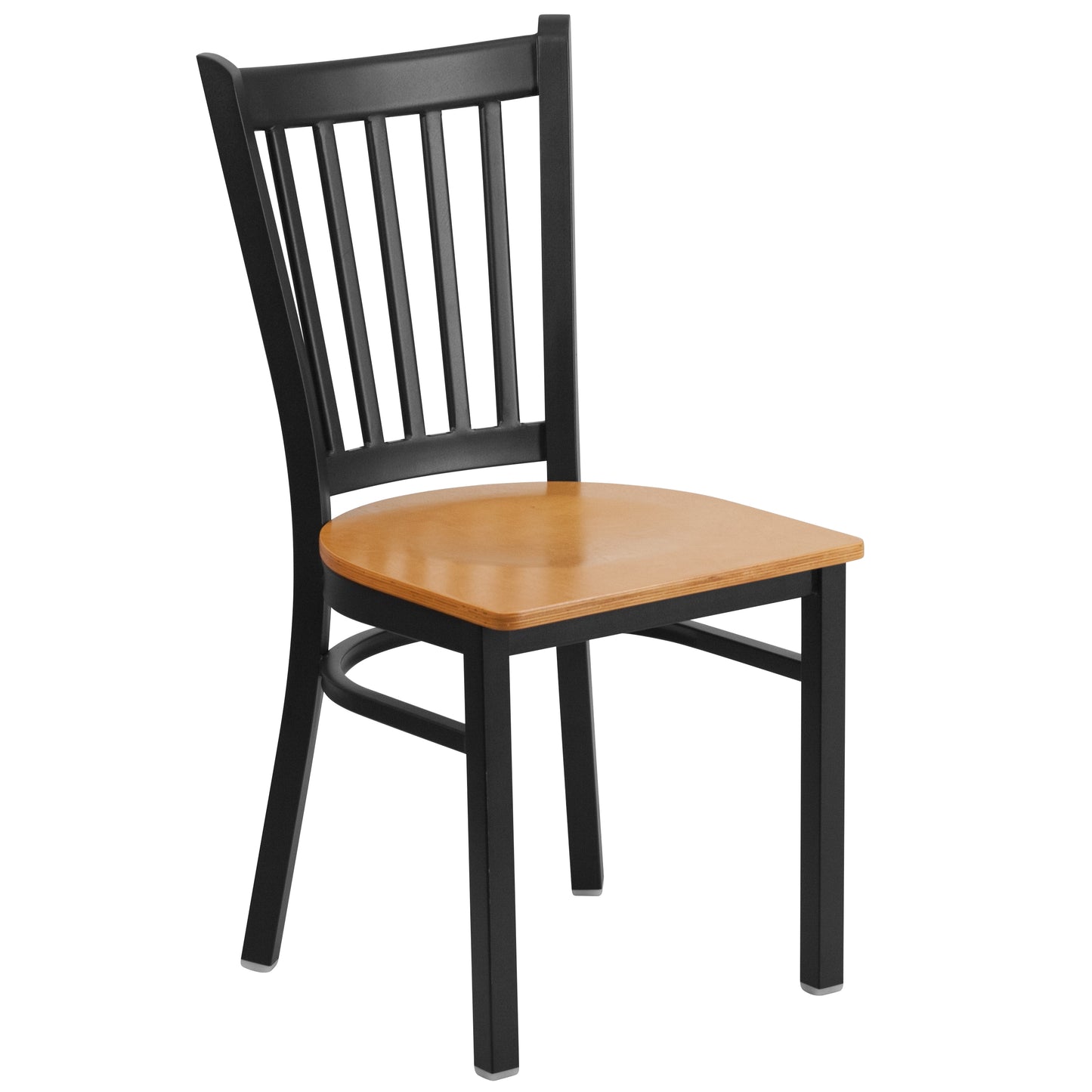 HERCULES Series Black Vertical Back Metal Restaurant Chair - Natural Wood Seat Natural Wood Seat/Black Metal Frame