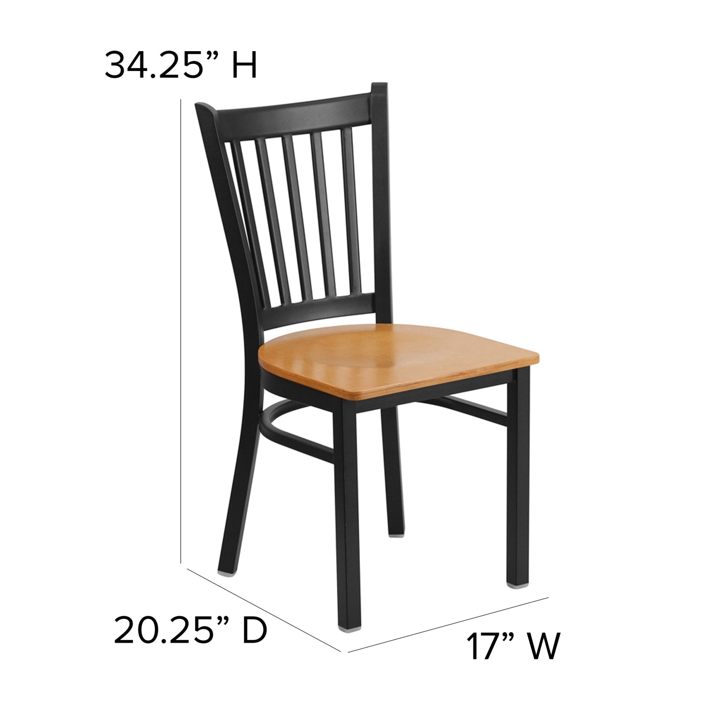 HERCULES Series Black Vertical Back Metal Restaurant Chair - Natural Wood Seat Natural Wood Seat/Black Metal Frame