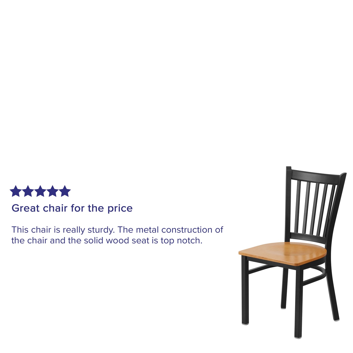 HERCULES Series Black Vertical Back Metal Restaurant Chair - Natural Wood Seat Natural Wood Seat/Black Metal Frame
