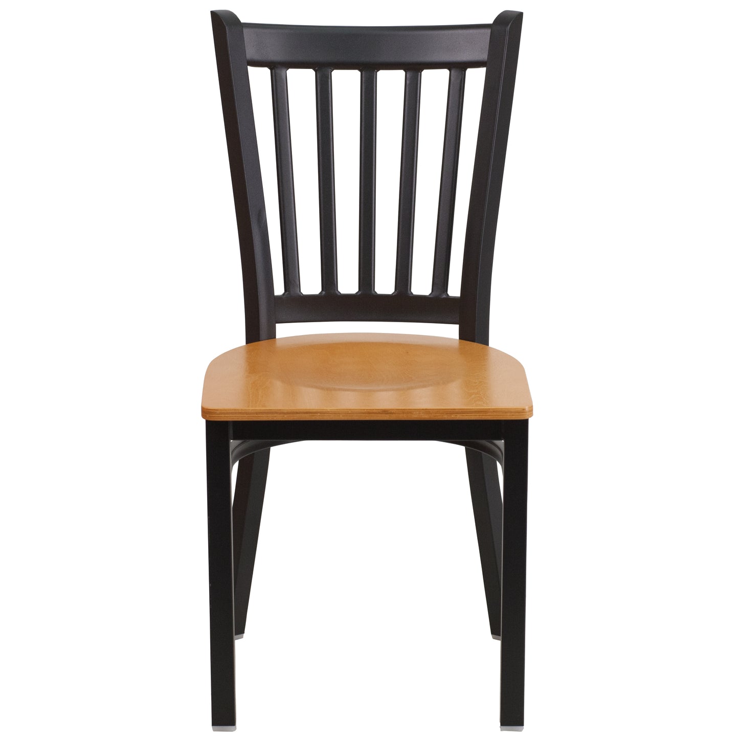 HERCULES Series Black Vertical Back Metal Restaurant Chair - Natural Wood Seat Natural Wood Seat/Black Metal Frame
