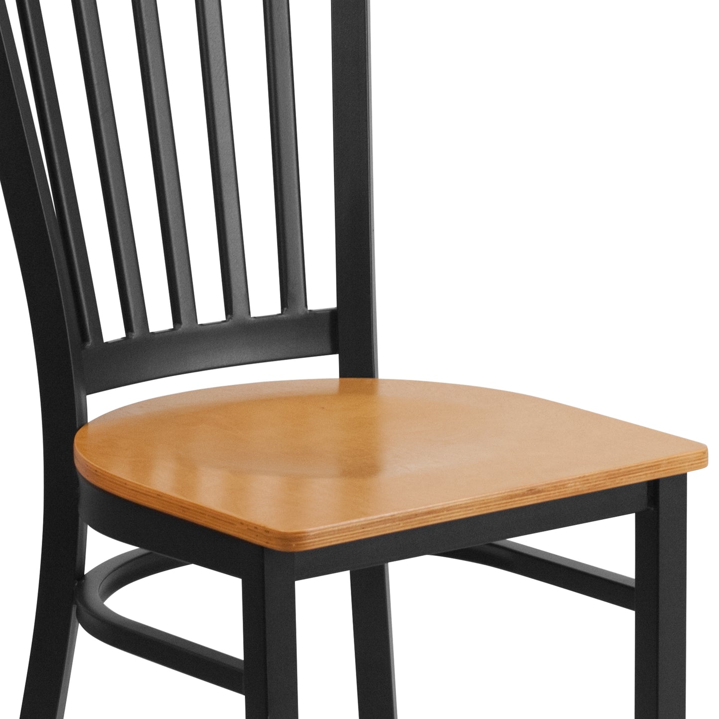 HERCULES Series Black Vertical Back Metal Restaurant Chair - Natural Wood Seat Natural Wood Seat/Black Metal Frame