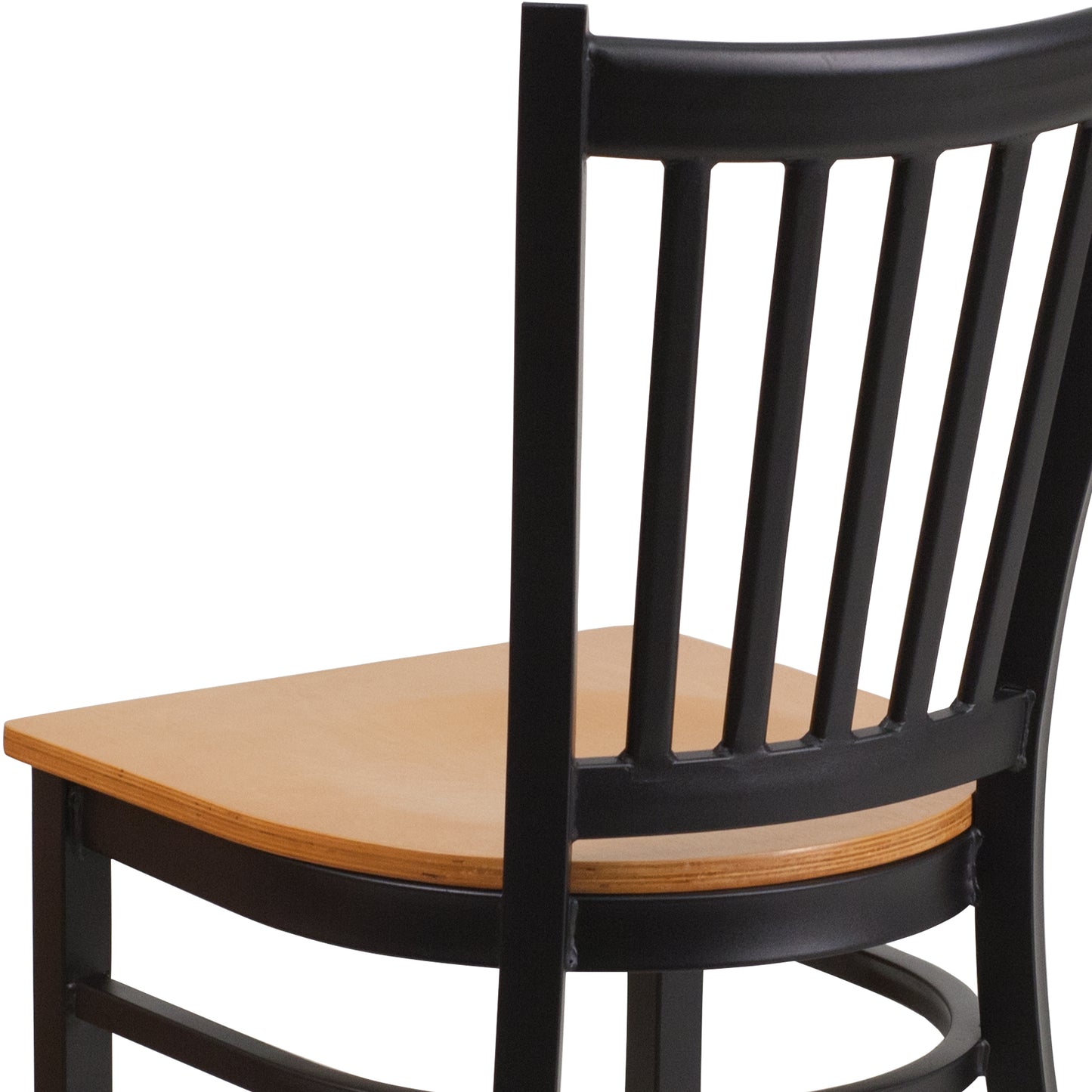 HERCULES Series Black Vertical Back Metal Restaurant Chair - Natural Wood Seat Natural Wood Seat/Black Metal Frame