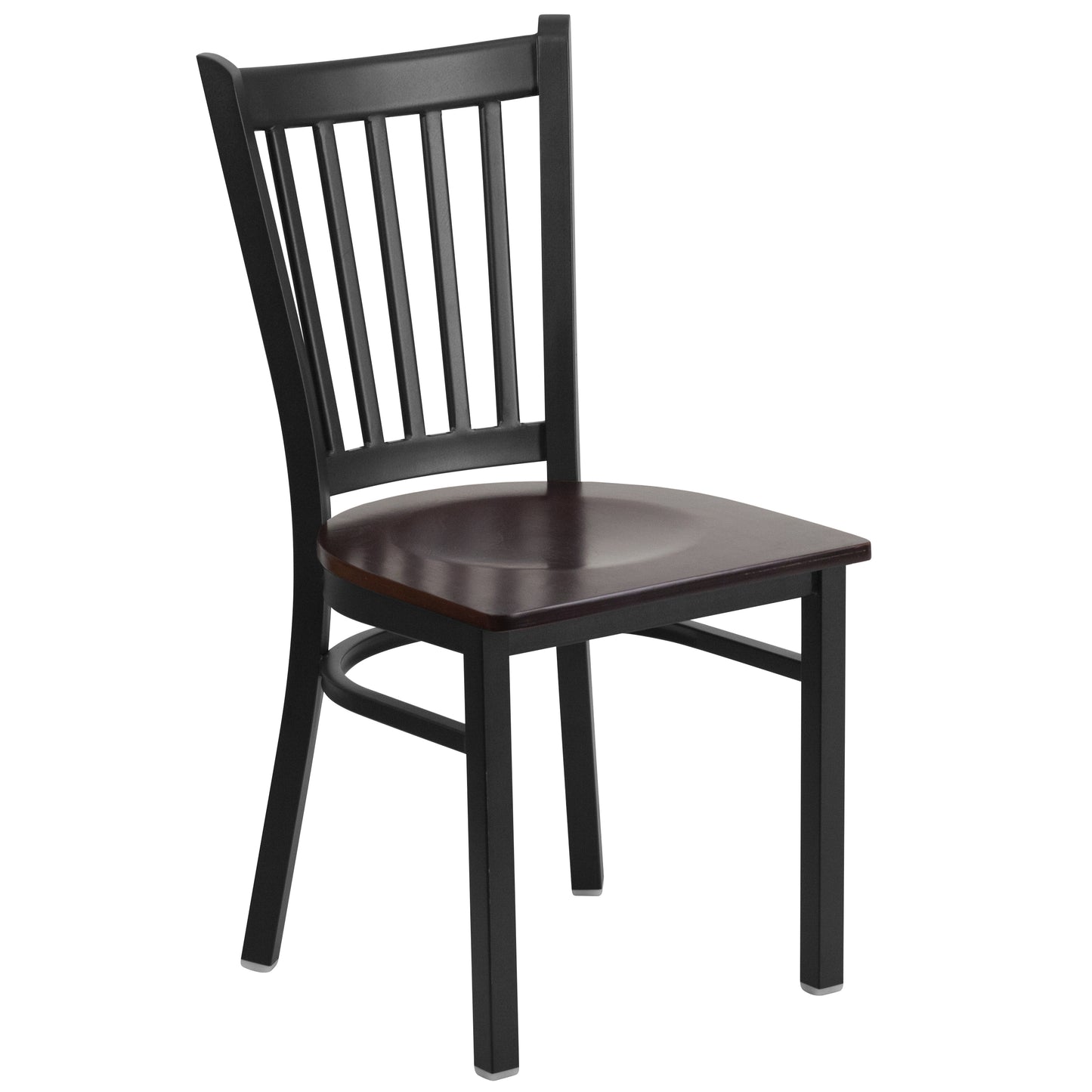 HERCULES Series Black Vertical Back Metal Restaurant Chair - Walnut Wood Seat Walnut Wood Seat/Black Metal Frame
