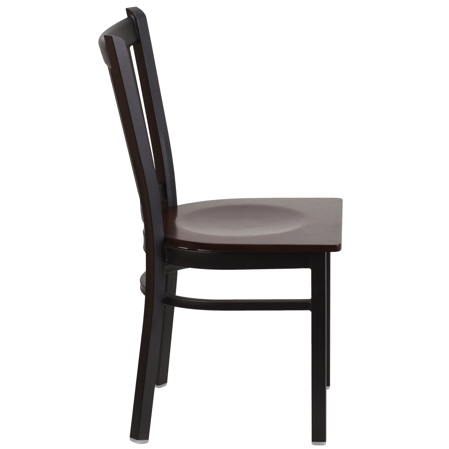 HERCULES Series Black Vertical Back Metal Restaurant Chair - Walnut Wood Seat Walnut Wood Seat/Black Metal Frame