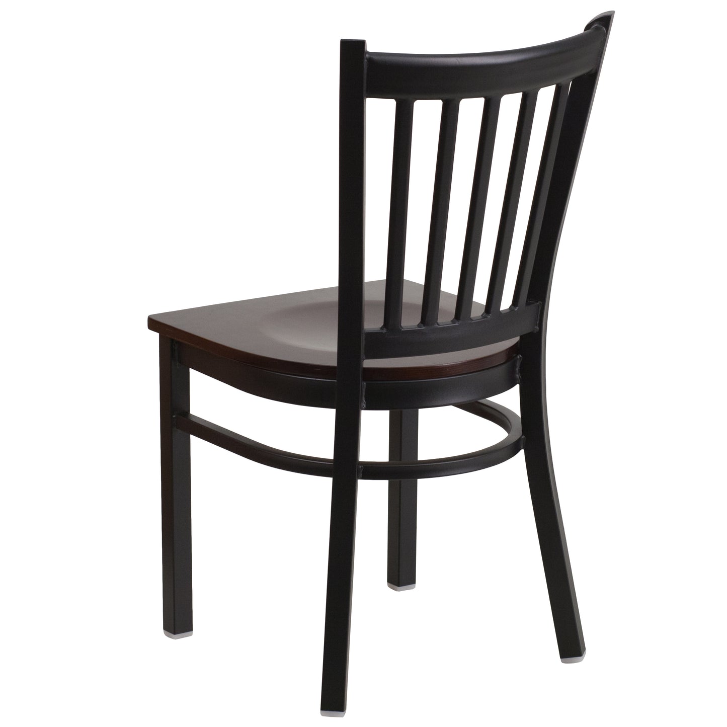 HERCULES Series Black Vertical Back Metal Restaurant Chair - Walnut Wood Seat Walnut Wood Seat/Black Metal Frame