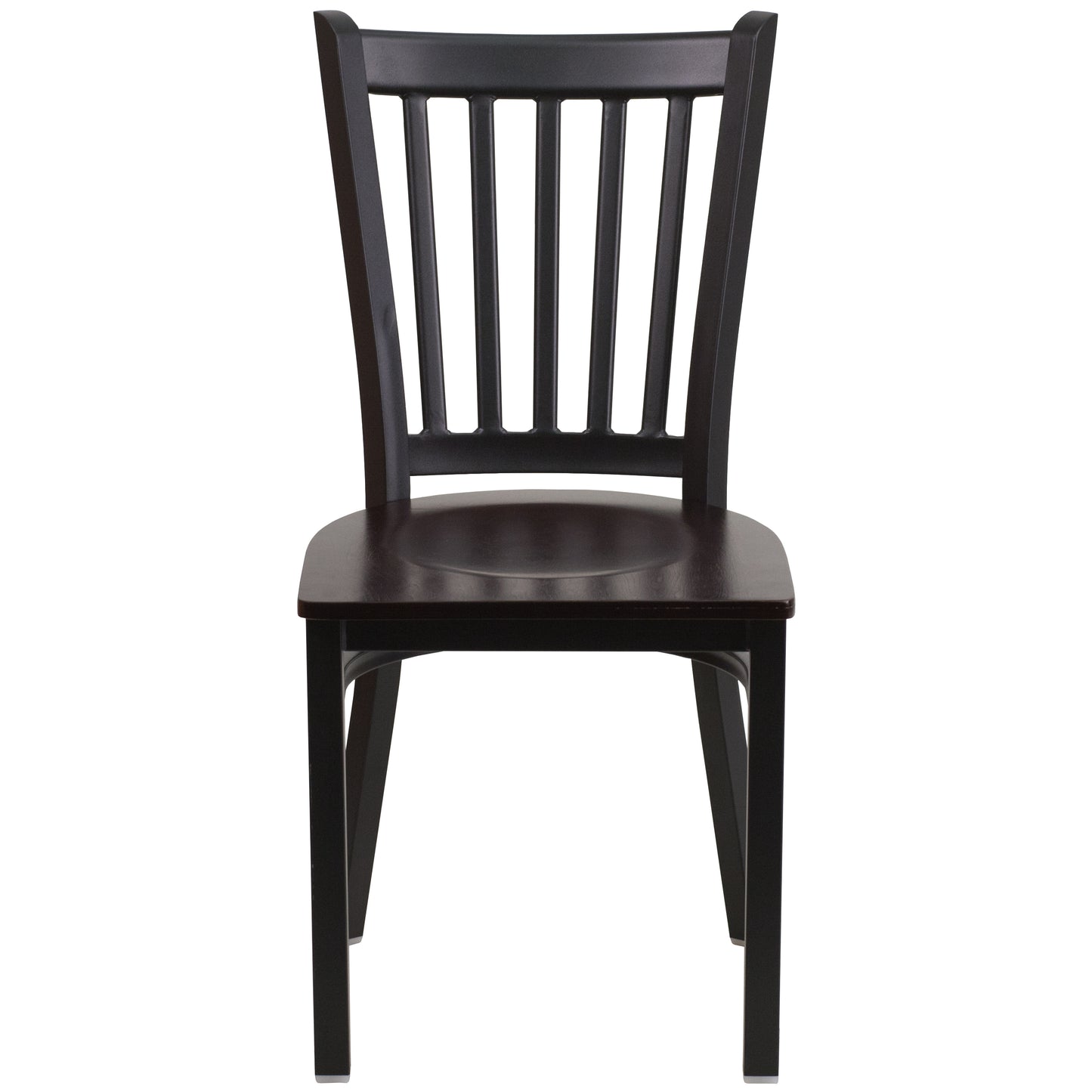 HERCULES Series Black Vertical Back Metal Restaurant Chair - Walnut Wood Seat Walnut Wood Seat/Black Metal Frame