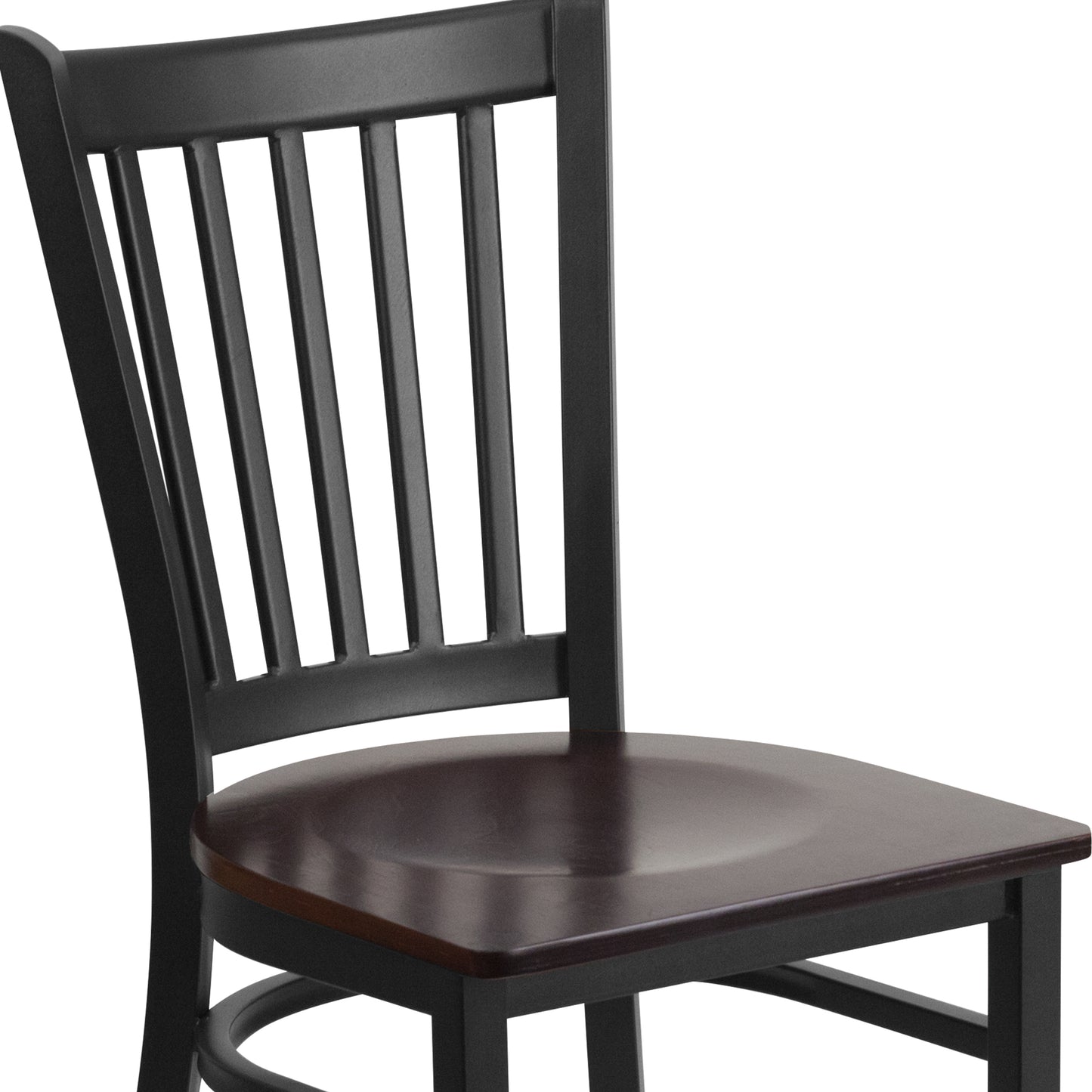 HERCULES Series Black Vertical Back Metal Restaurant Chair - Walnut Wood Seat Walnut Wood Seat/Black Metal Frame