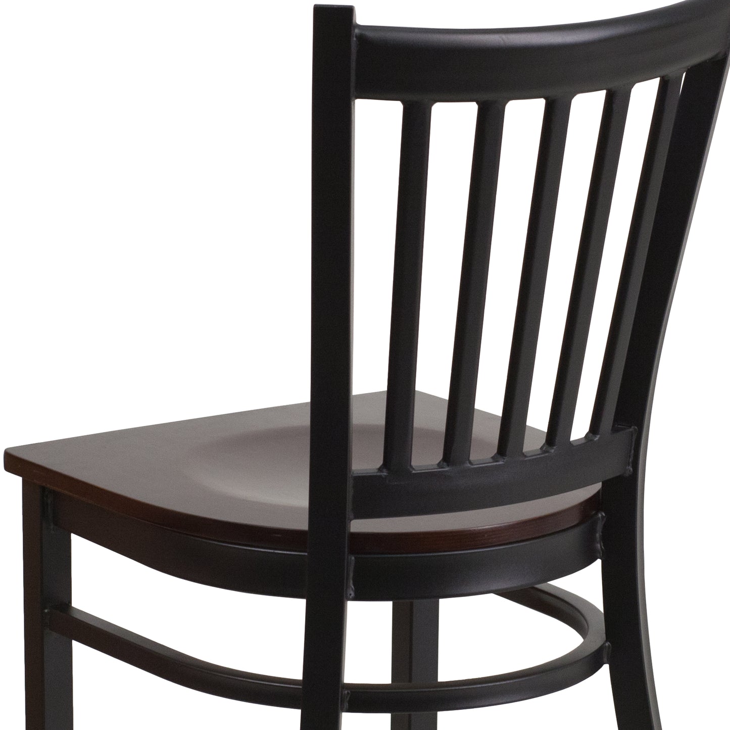 HERCULES Series Black Vertical Back Metal Restaurant Chair - Walnut Wood Seat Walnut Wood Seat/Black Metal Frame