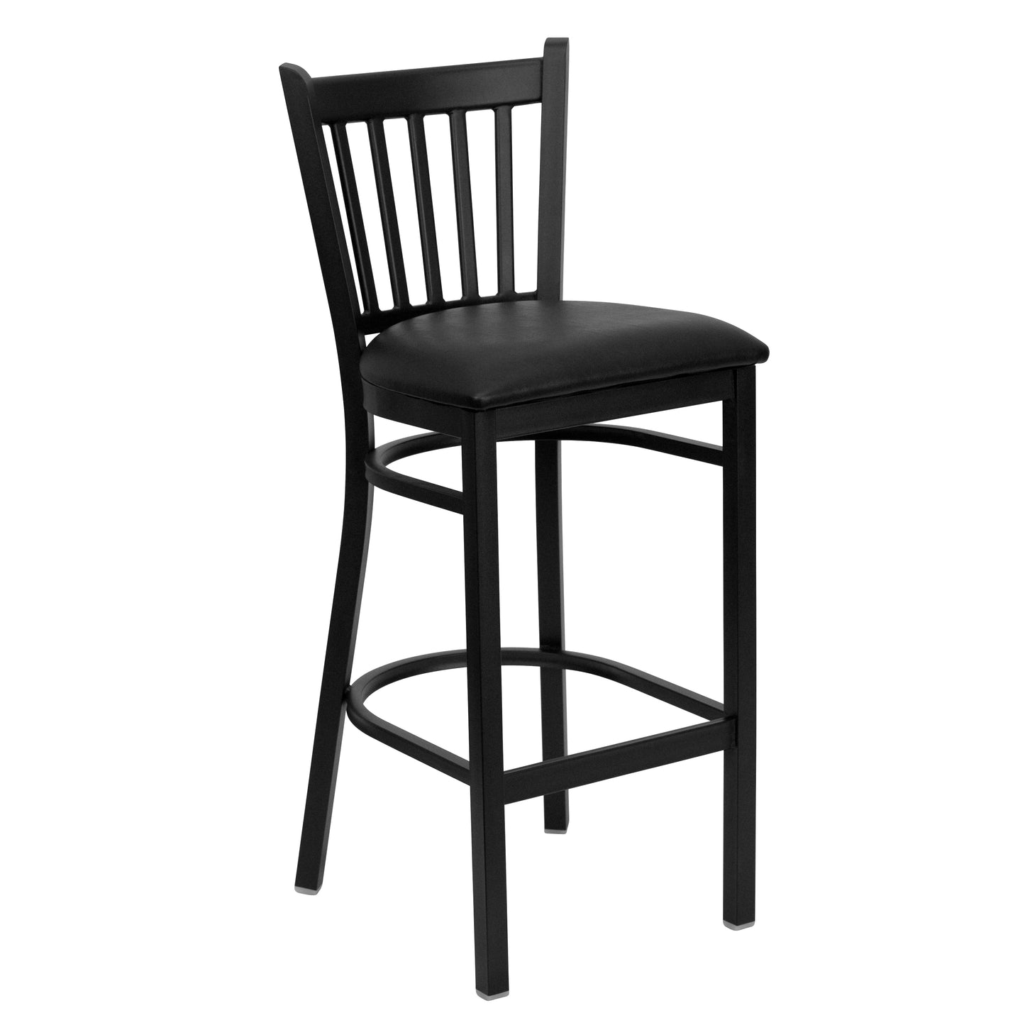 HERCULES Series Black Vertical Back Metal Restaurant Barstool - Black Vinyl Seat Black Vinyl Seat/Black Metal Frame