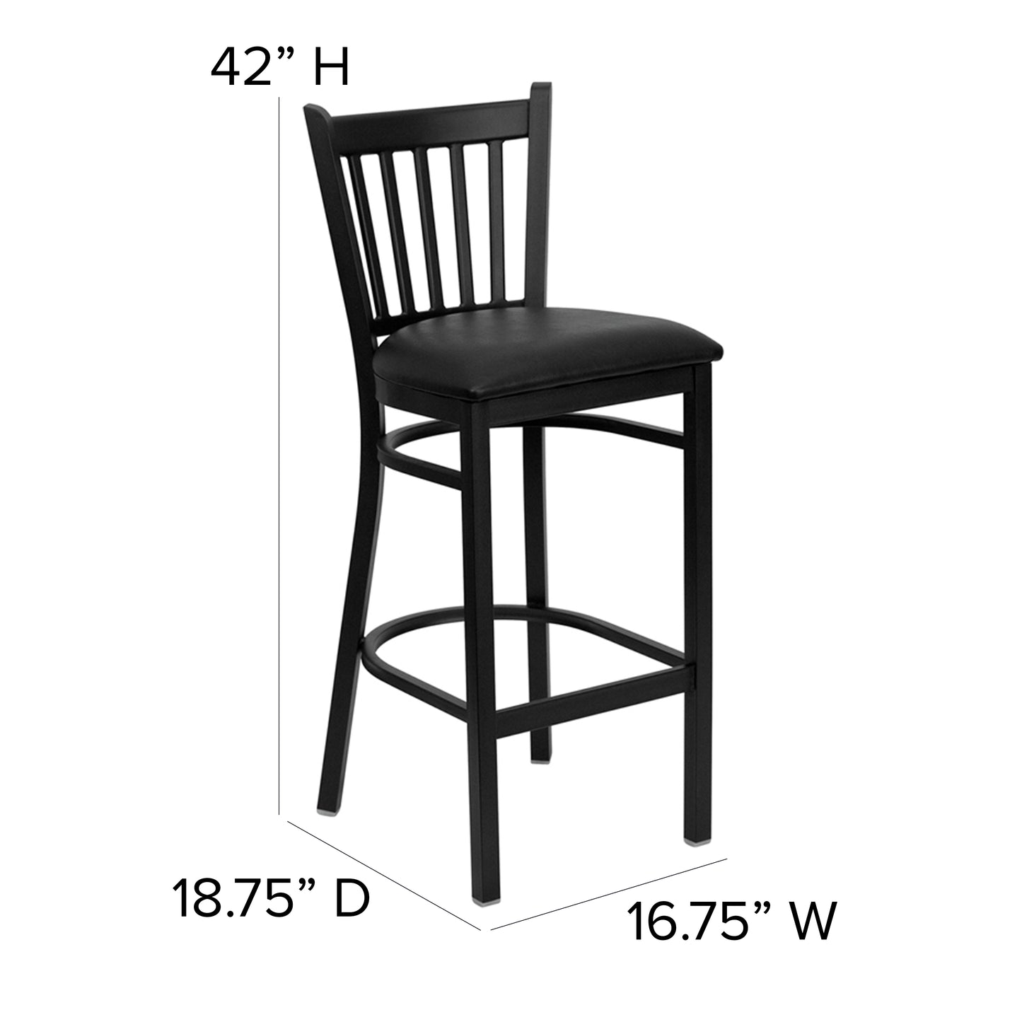 HERCULES Series Black Vertical Back Metal Restaurant Barstool - Black Vinyl Seat Black Vinyl Seat/Black Metal Frame