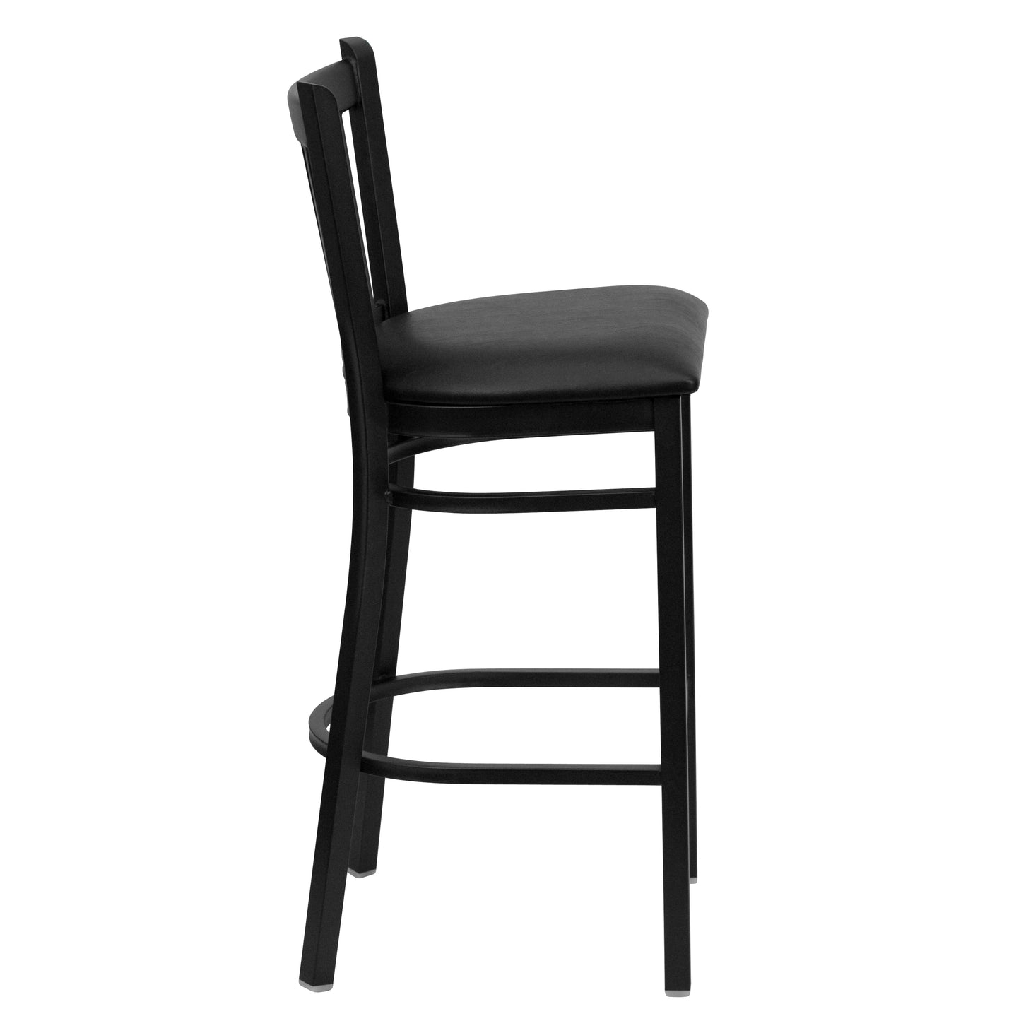 HERCULES Series Black Vertical Back Metal Restaurant Barstool - Black Vinyl Seat Black Vinyl Seat/Black Metal Frame