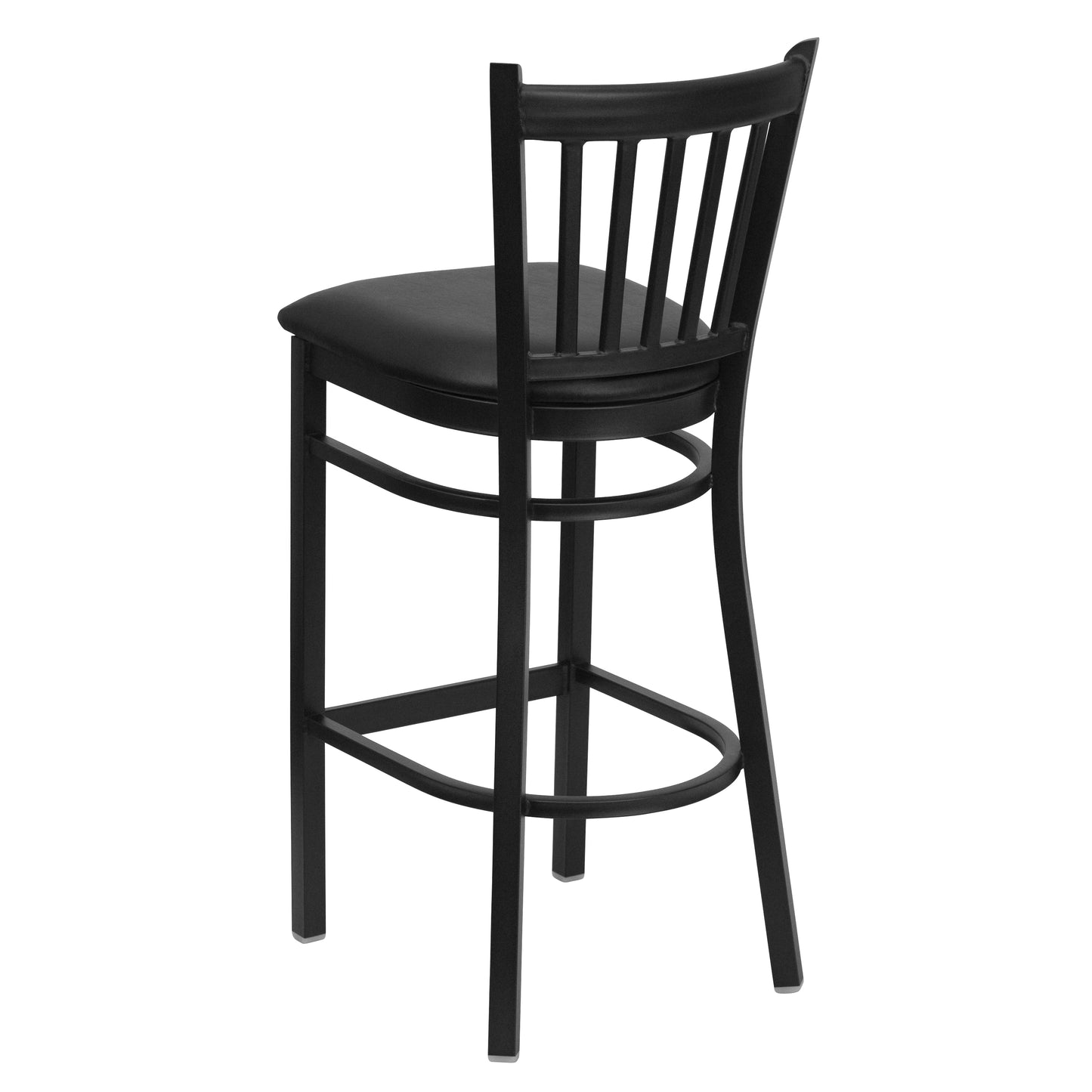 HERCULES Series Black Vertical Back Metal Restaurant Barstool - Black Vinyl Seat Black Vinyl Seat/Black Metal Frame