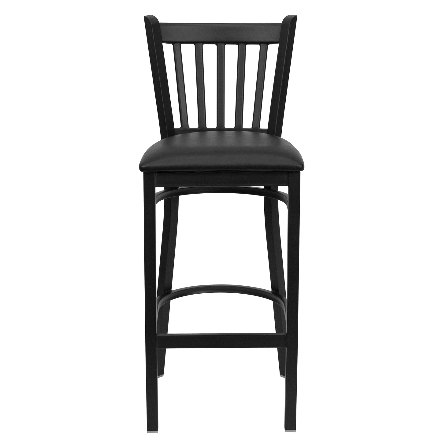 HERCULES Series Black Vertical Back Metal Restaurant Barstool - Black Vinyl Seat Black Vinyl Seat/Black Metal Frame