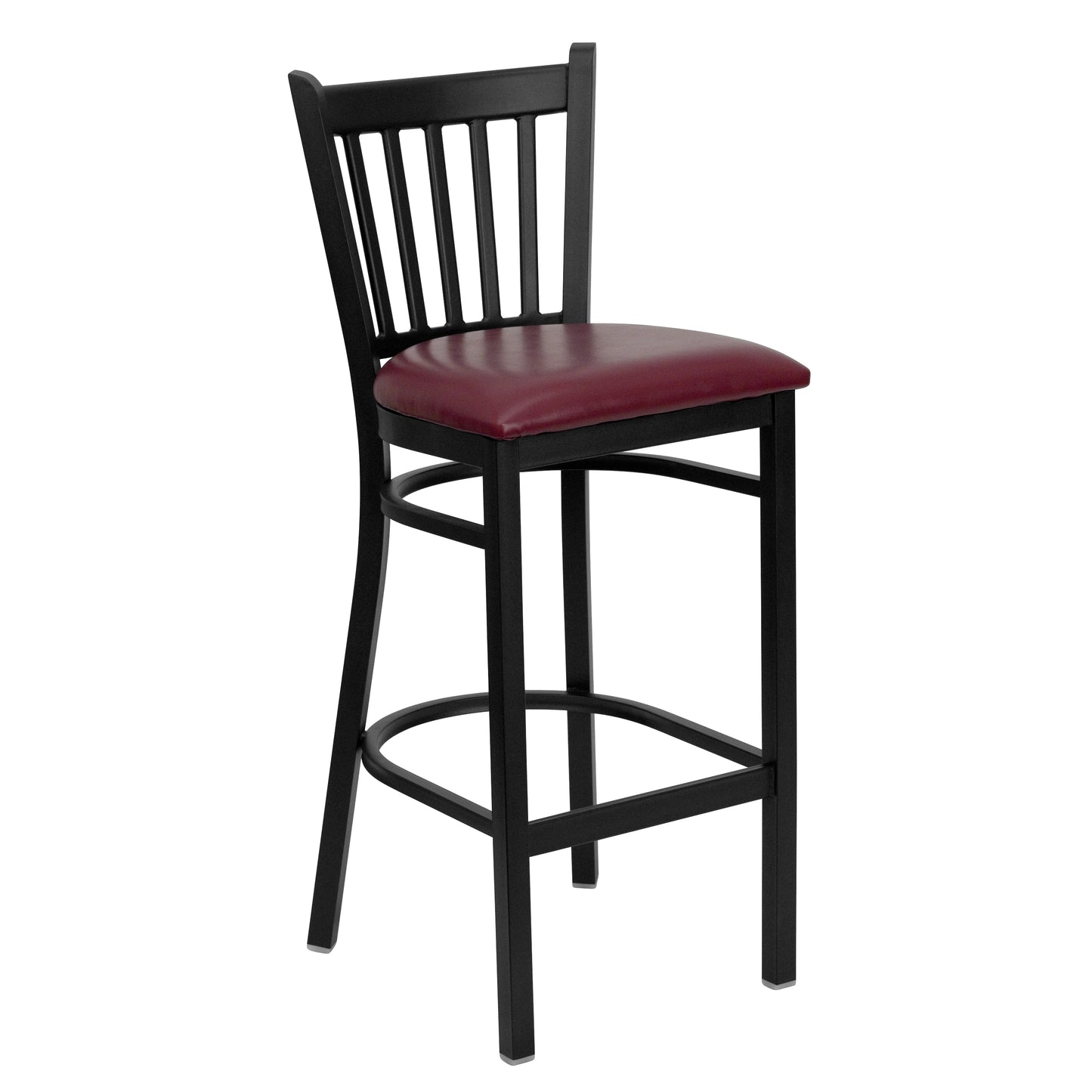 HERCULES Series Black Vertical Back Metal Restaurant Barstool - Burgundy Vinyl Seat Burgundy Vinyl Seat/Black Metal Frame XU-DG-6R6B-VRT-BAR-BURV-GG
