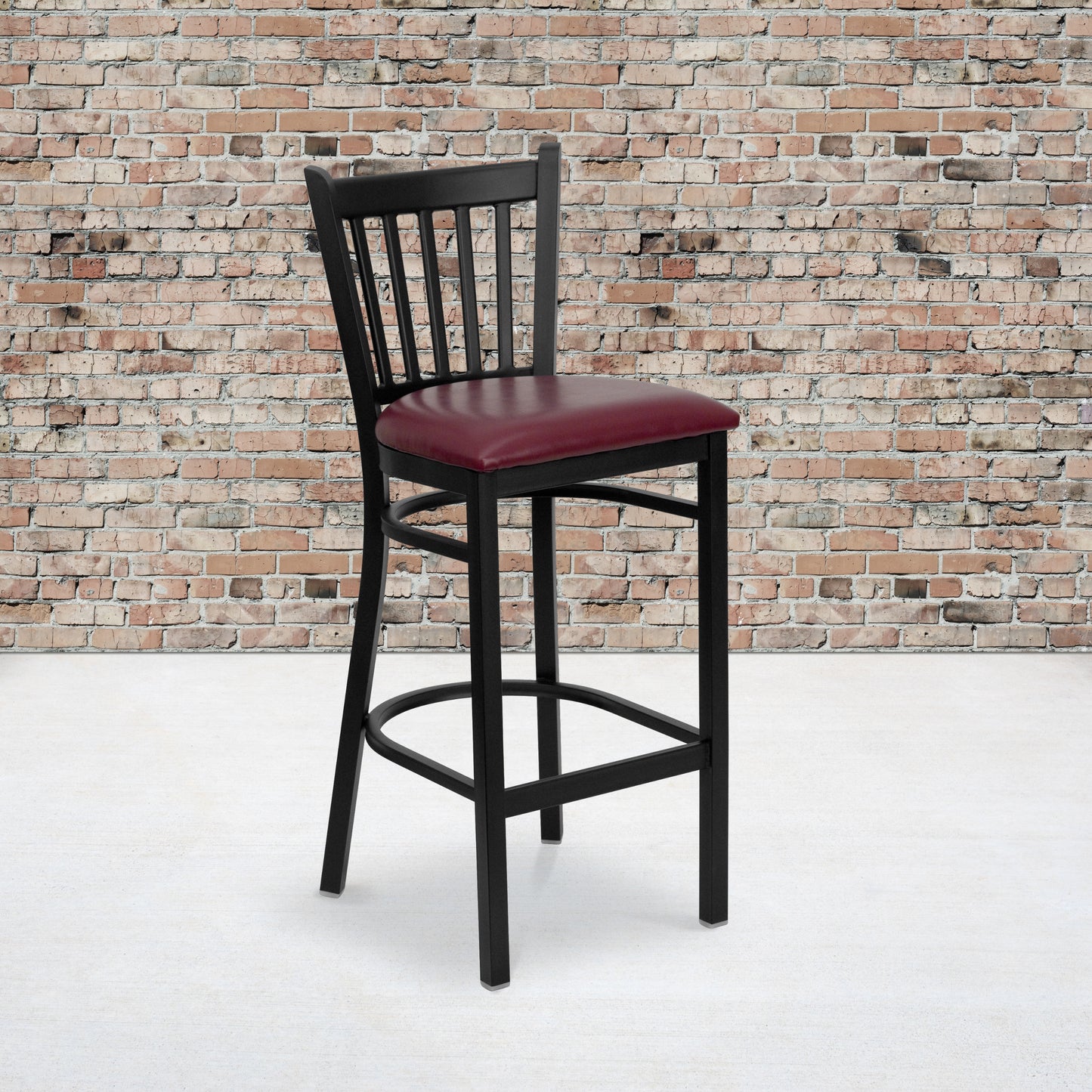 HERCULES Series Black Vertical Back Metal Restaurant Barstool - Burgundy Vinyl Seat Burgundy Vinyl Seat/Black Metal Frame XU-DG-6R6B-VRT-BAR-BURV-GG