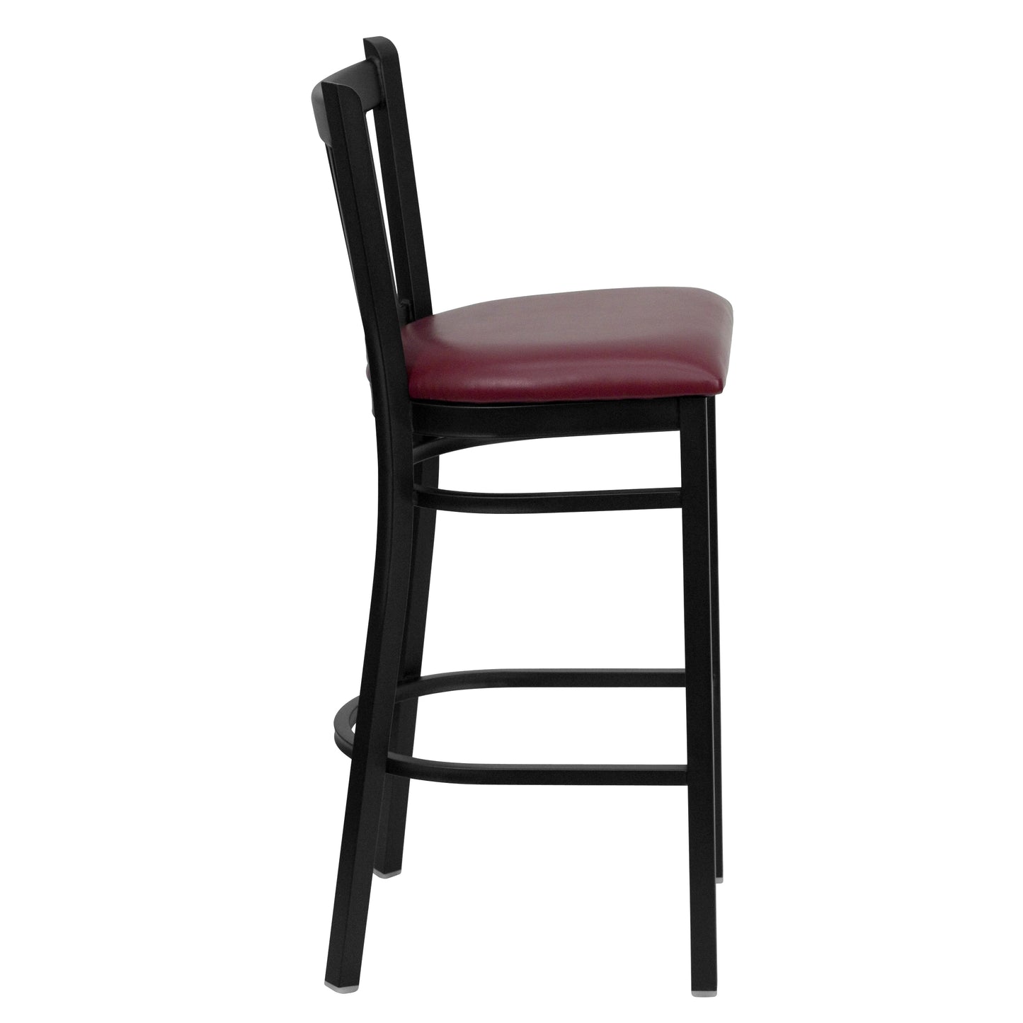 HERCULES Series Black Vertical Back Metal Restaurant Barstool - Burgundy Vinyl Seat Burgundy Vinyl Seat/Black Metal Frame XU-DG-6R6B-VRT-BAR-BURV-GG