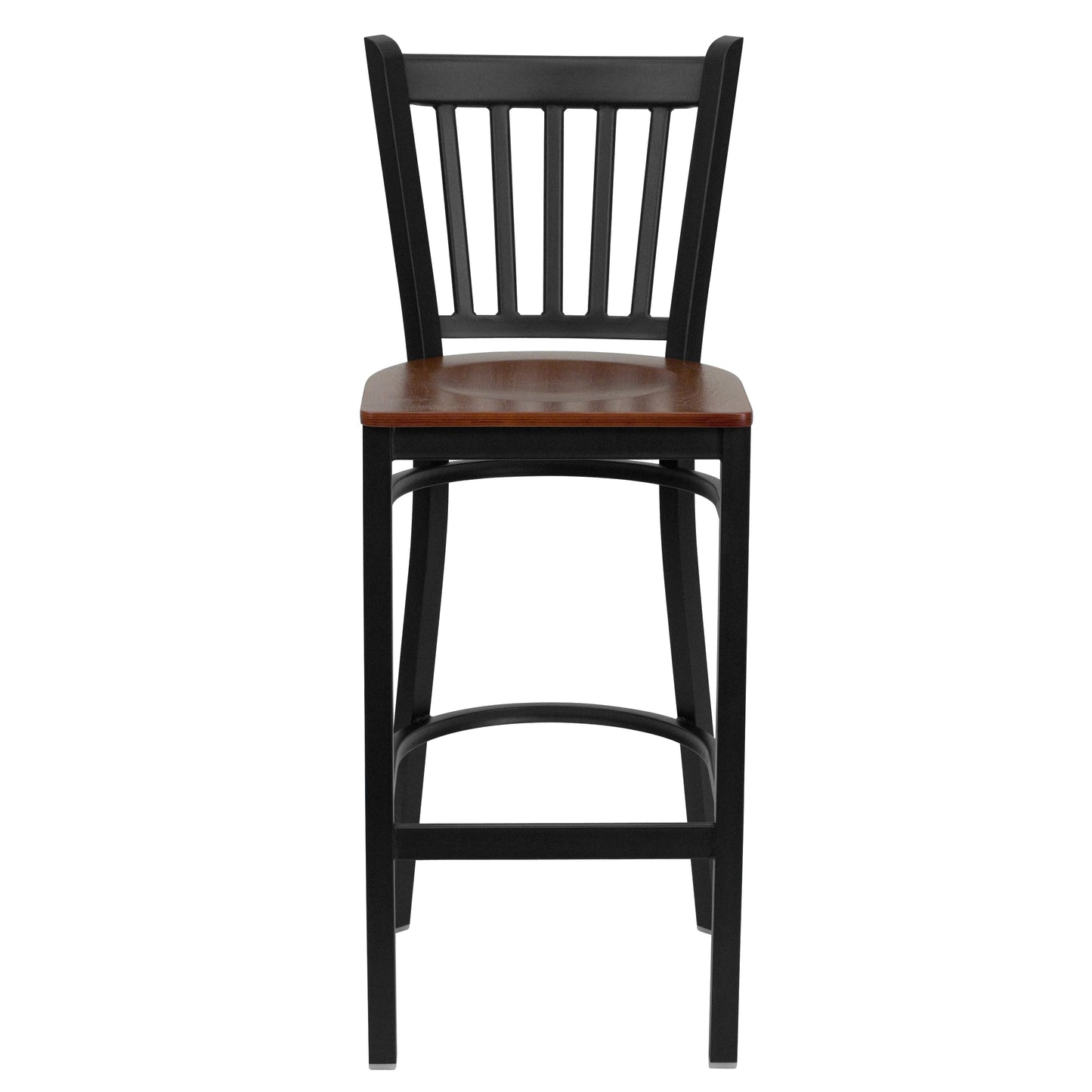 HERCULES Series Black Vertical Back Metal Restaurant Barstool - Cherry Wood Seat Cherry Wood Seat/Black Metal Frame