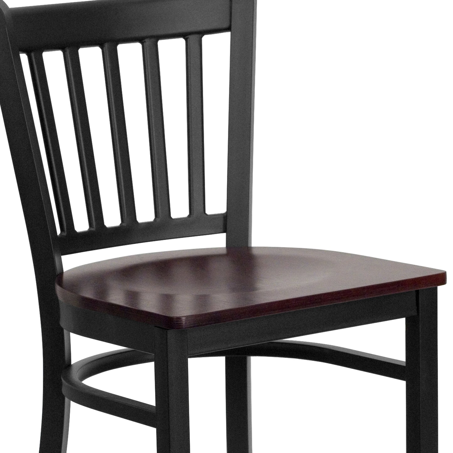 HERCULES Series Black Vertical Back Metal Restaurant Barstool - Mahogany Wood Seat Mahogany Wood Seat/Black Metal Frame