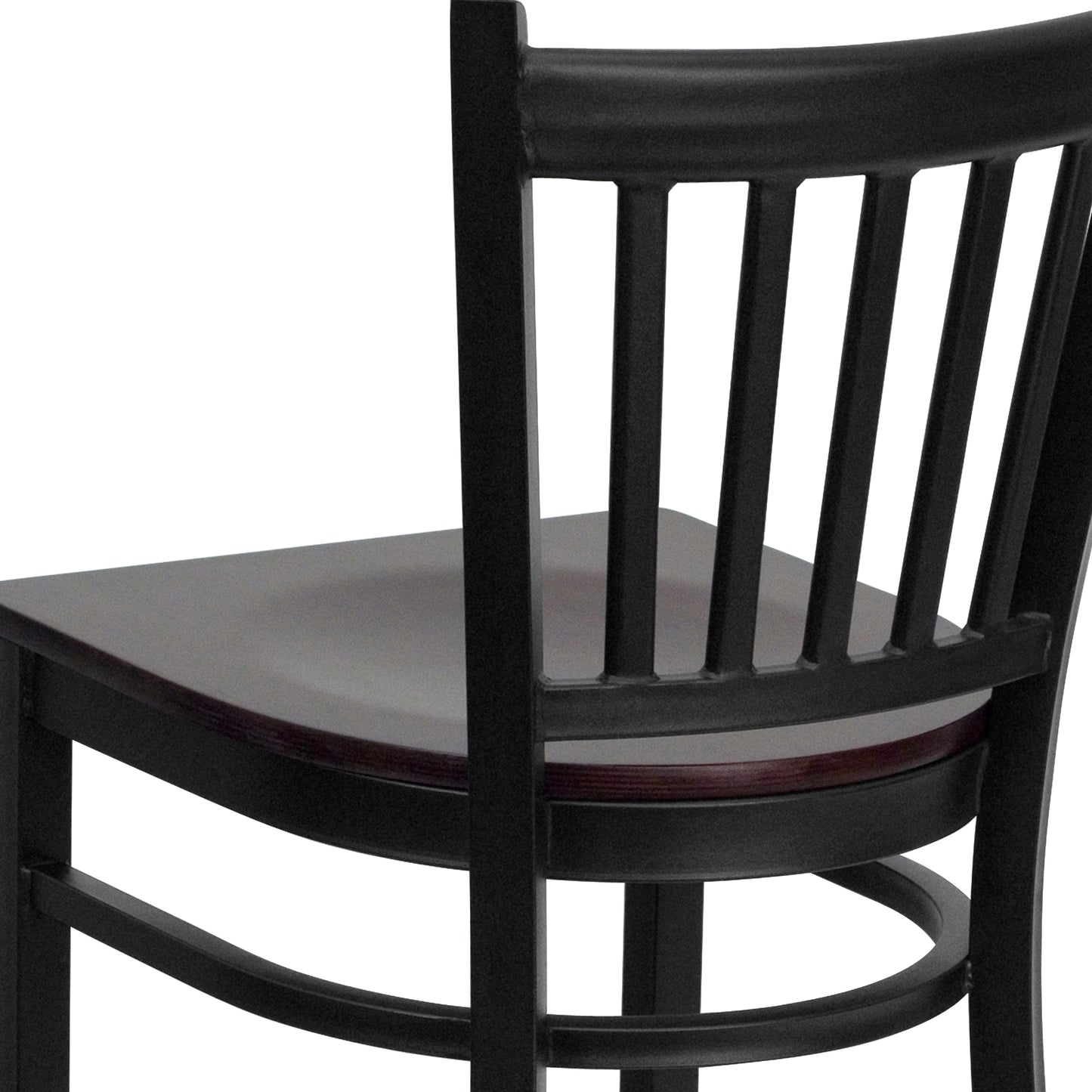 HERCULES Series Black Vertical Back Metal Restaurant Barstool - Mahogany Wood Seat Mahogany Wood Seat/Black Metal Frame