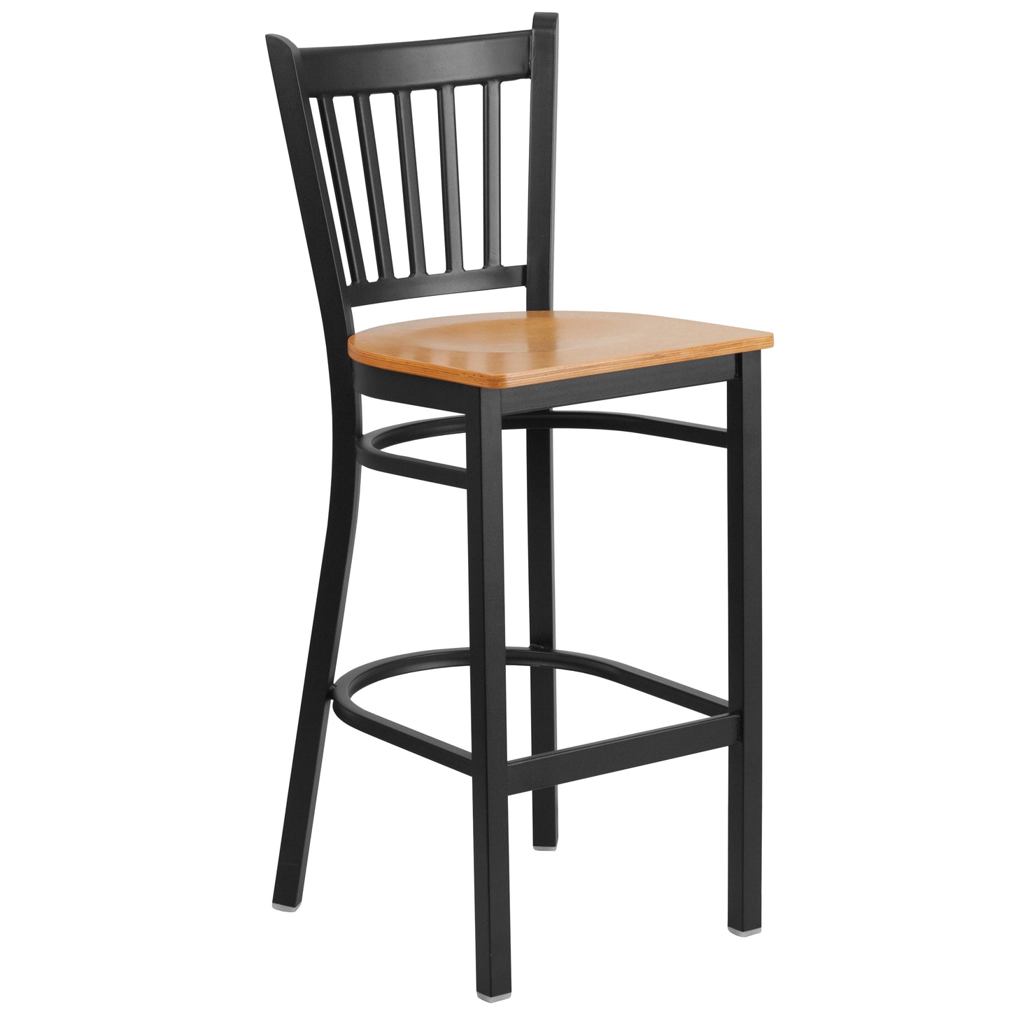 HERCULES Series Black Vertical Back Metal Restaurant Barstool - Natural Wood Seat Natural Wood Seat/Black Metal Frame XU-DG-6R6B-VRT-BAR-NATW-GG