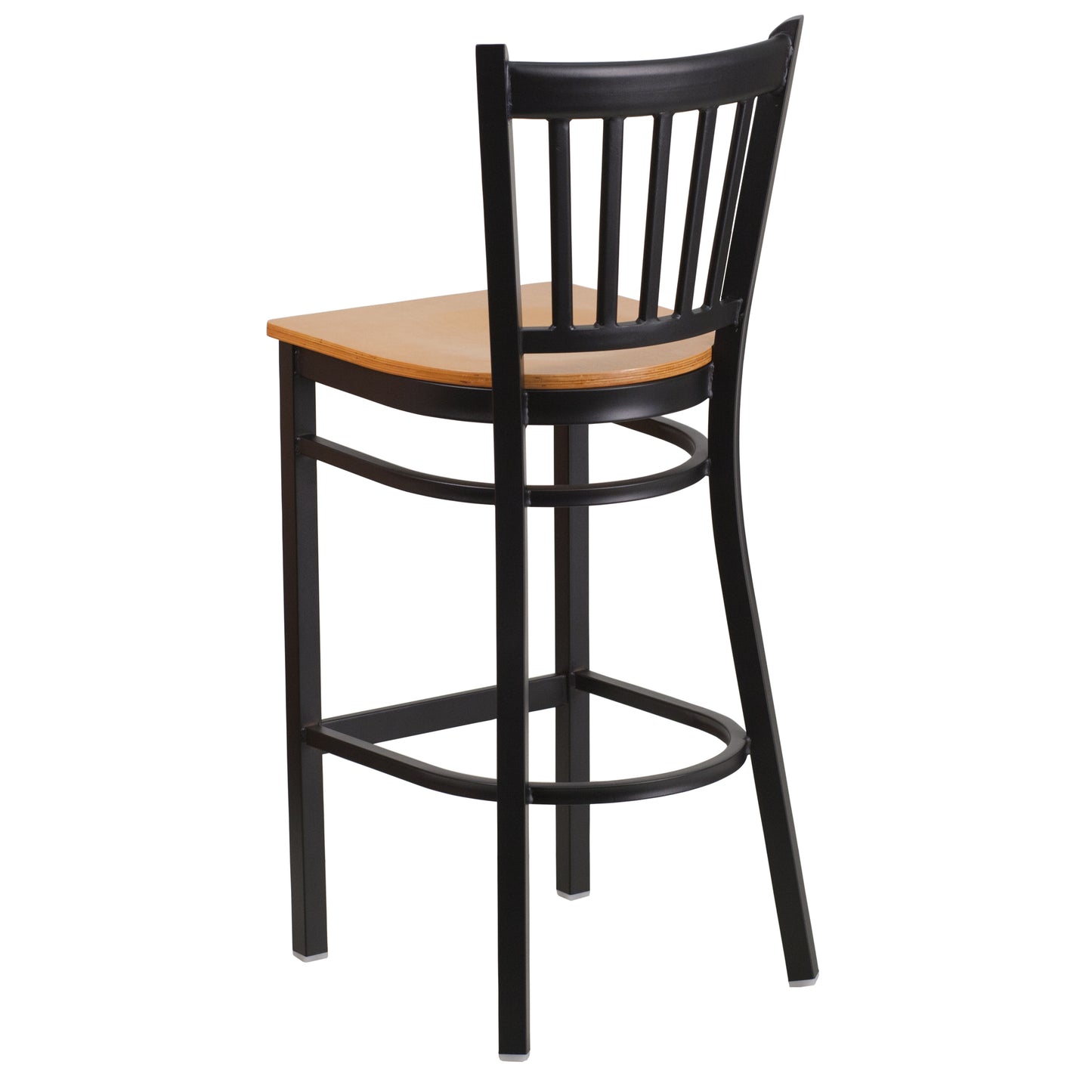 HERCULES Series Black Vertical Back Metal Restaurant Barstool - Natural Wood Seat Natural Wood Seat/Black Metal Frame XU-DG-6R6B-VRT-BAR-NATW-GG