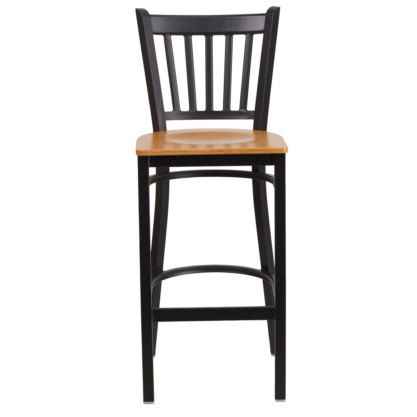 HERCULES Series Black Vertical Back Metal Restaurant Barstool - Natural Wood Seat Natural Wood Seat/Black Metal Frame XU-DG-6R6B-VRT-BAR-NATW-GG