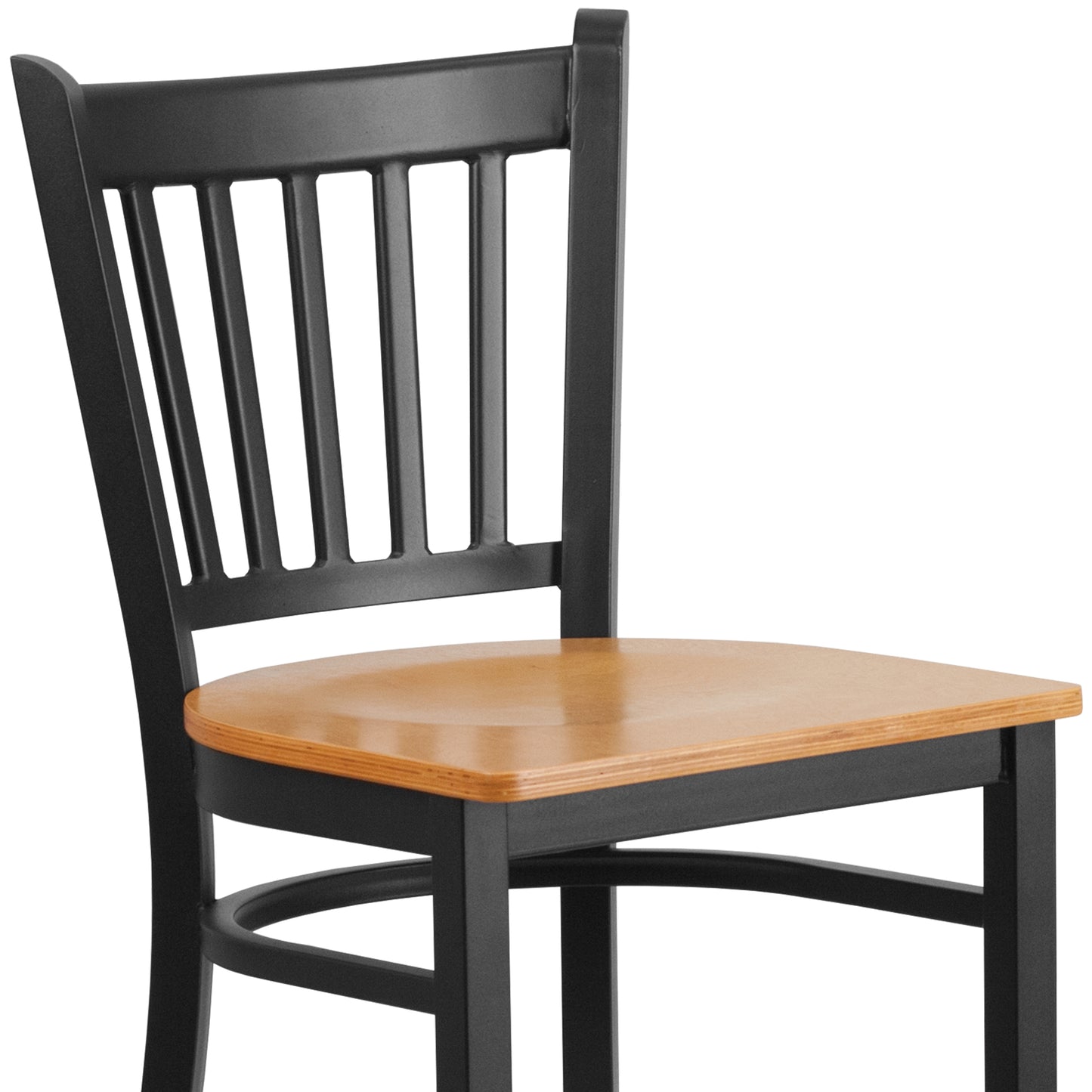 HERCULES Series Black Vertical Back Metal Restaurant Barstool - Natural Wood Seat Natural Wood Seat/Black Metal Frame XU-DG-6R6B-VRT-BAR-NATW-GG