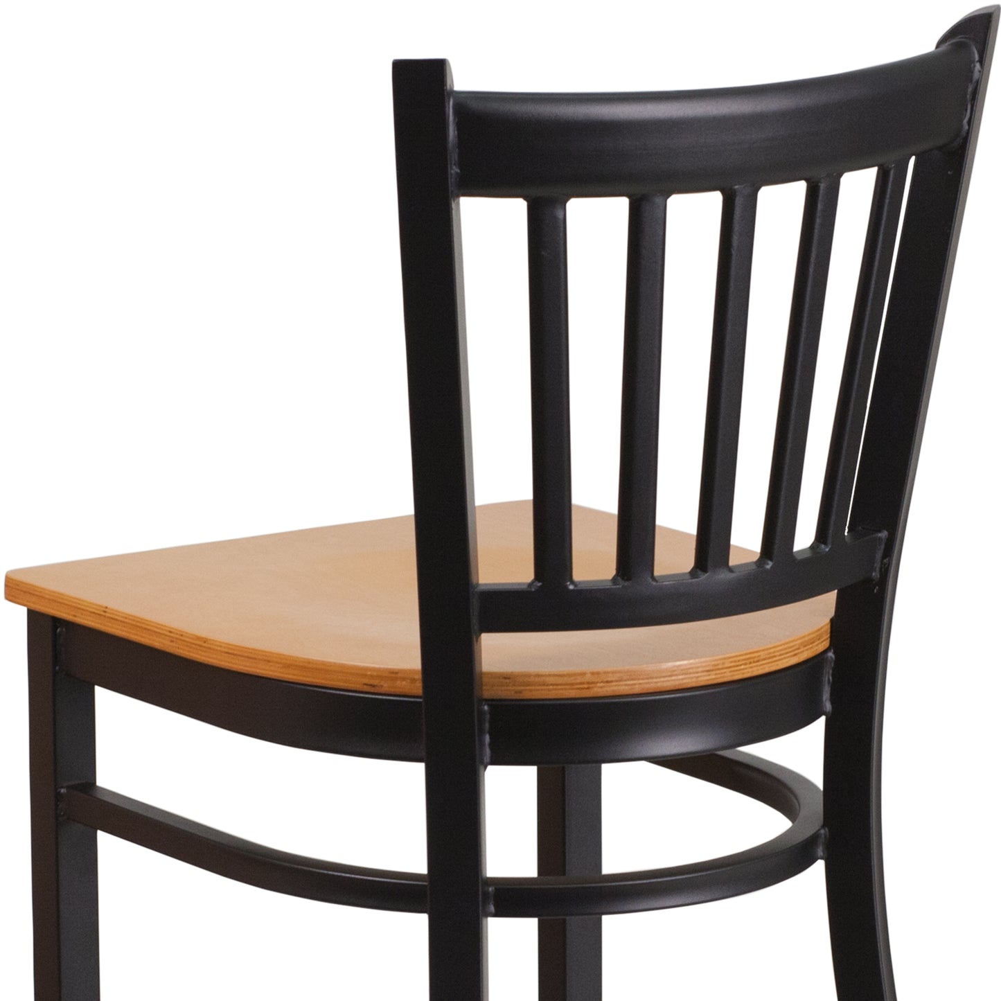 HERCULES Series Black Vertical Back Metal Restaurant Barstool - Natural Wood Seat Natural Wood Seat/Black Metal Frame XU-DG-6R6B-VRT-BAR-NATW-GG