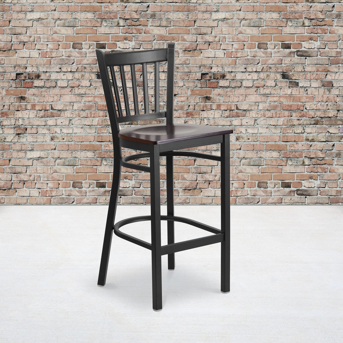 HERCULES Series Black Vertical Back Metal Restaurant Barstool - Walnut Wood Seat Walnut Wood Seat/Black Metal Frame