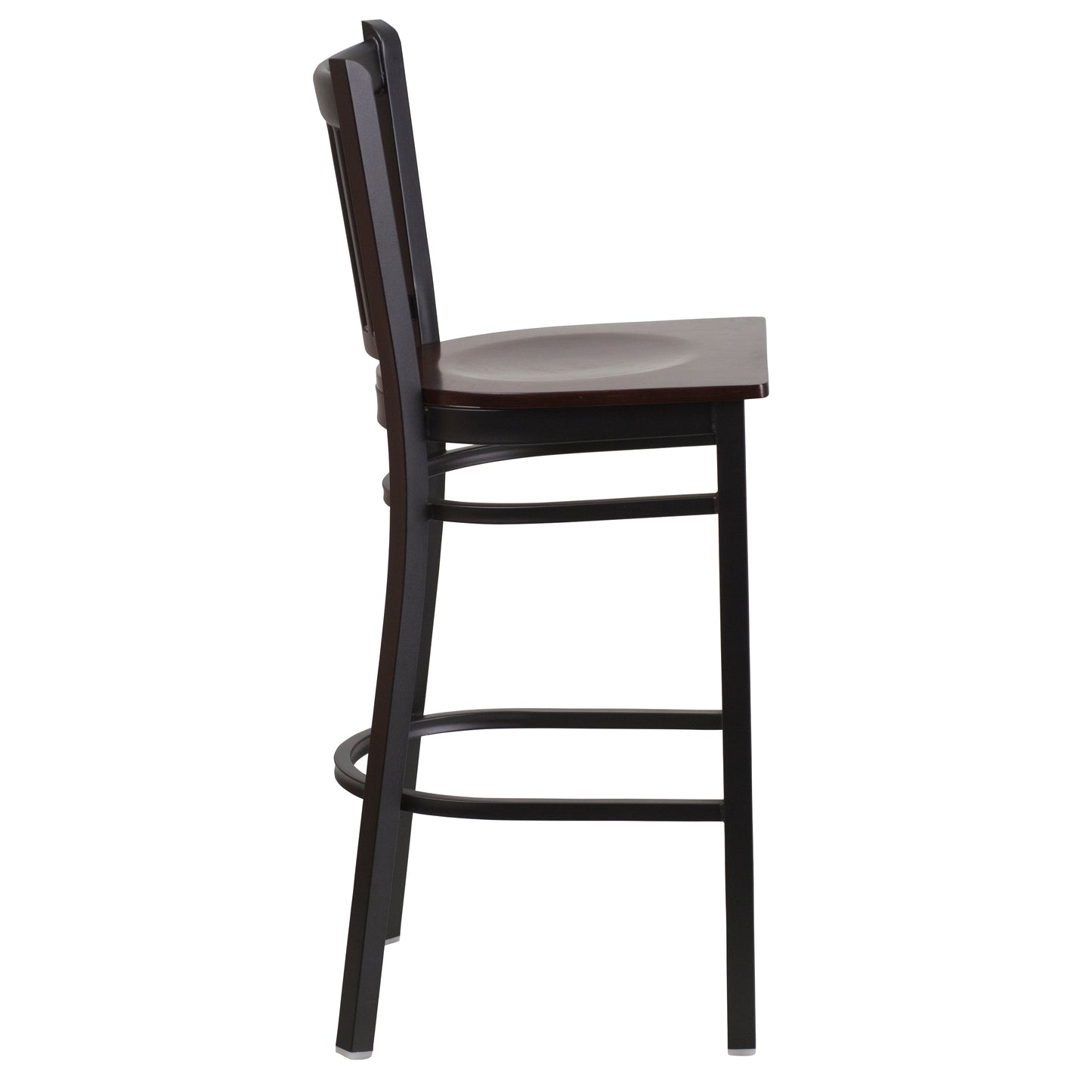 HERCULES Series Black Vertical Back Metal Restaurant Barstool - Walnut Wood Seat Walnut Wood Seat/Black Metal Frame