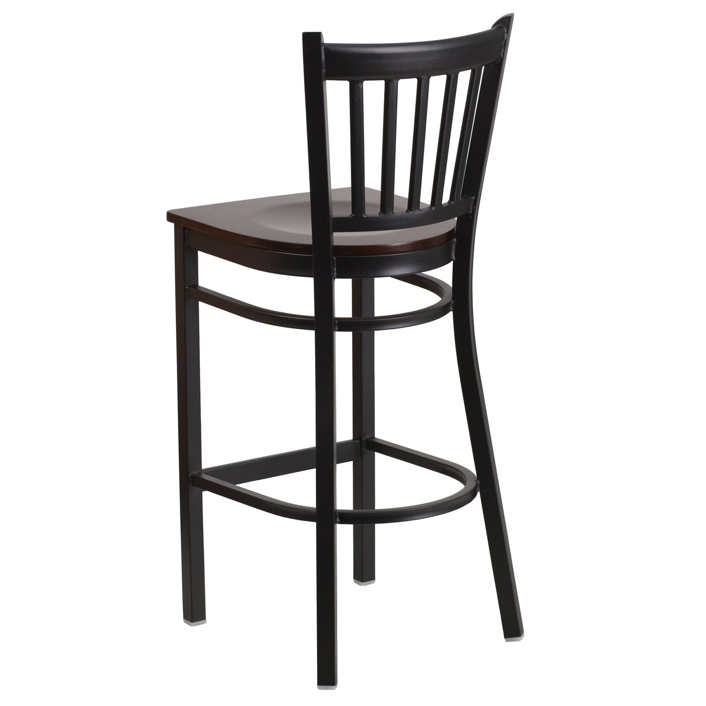HERCULES Series Black Vertical Back Metal Restaurant Barstool - Walnut Wood Seat Walnut Wood Seat/Black Metal Frame
