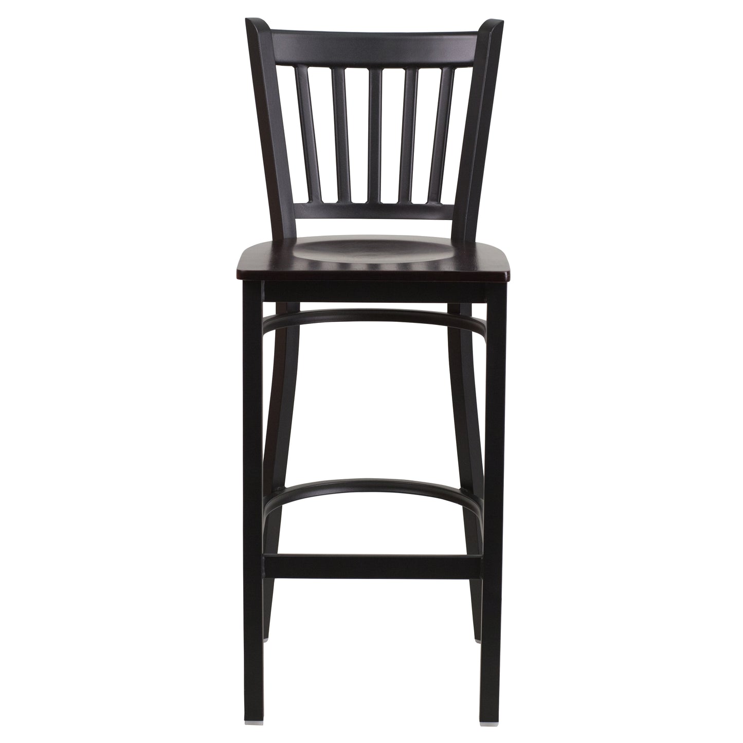 HERCULES Series Black Vertical Back Metal Restaurant Barstool - Walnut Wood Seat Walnut Wood Seat/Black Metal Frame