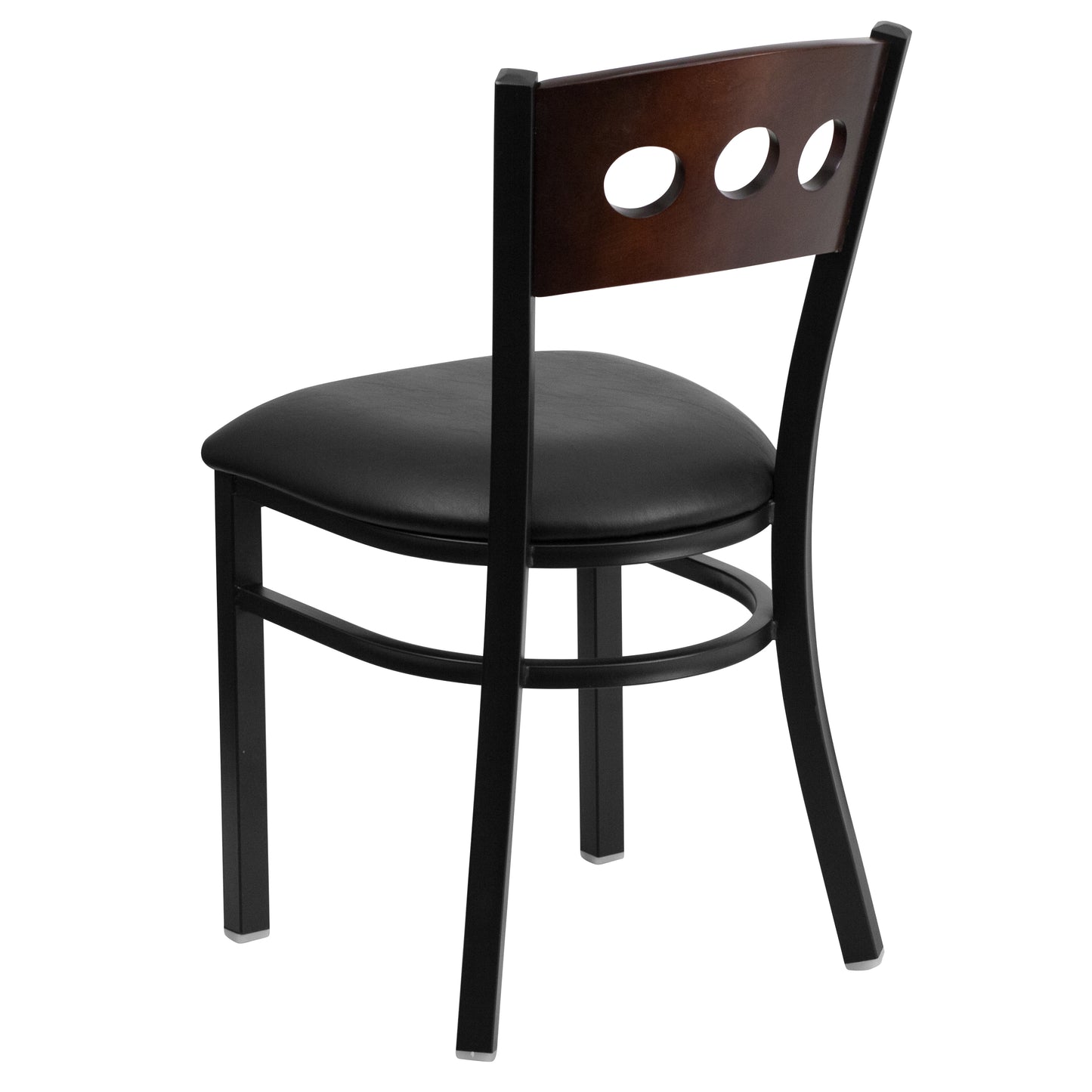 HERCULES Series Black 3 Circle Back Metal Restaurant Chair - Walnut Wood Back, Black Vinyl Seat Walnut Wood Back/Black Vinyl Seat/Black Metal Frame XU-DG-6Y2B-WAL-BLKV-GG