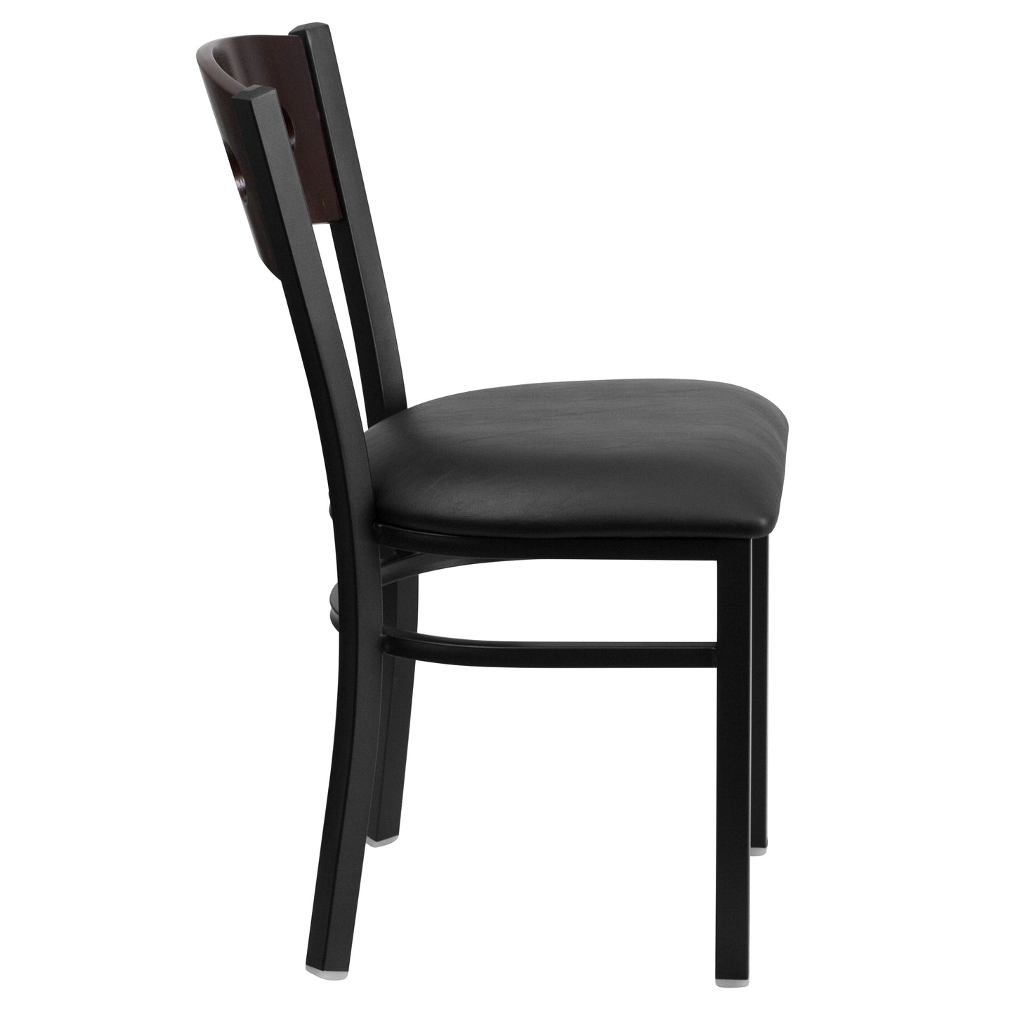 HERCULES Series Black 3 Circle Back Metal Restaurant Chair - Walnut Wood Back, Black Vinyl Seat Walnut Wood Back/Black Vinyl Seat/Black Metal Frame XU-DG-6Y2B-WAL-BLKV-GG