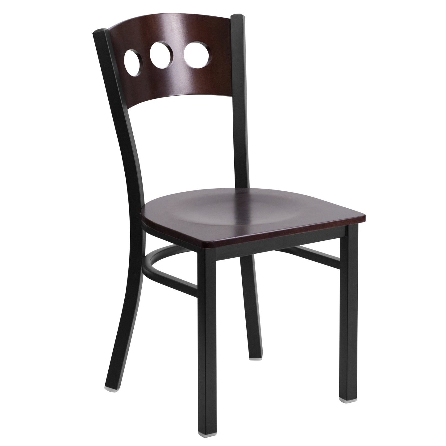HERCULES Series Black 3 Circle Back Metal Restaurant Chair - Walnut Wood Back & Seat Walnut Wood Back/Walnut Wood Seat/Black Metal Frame