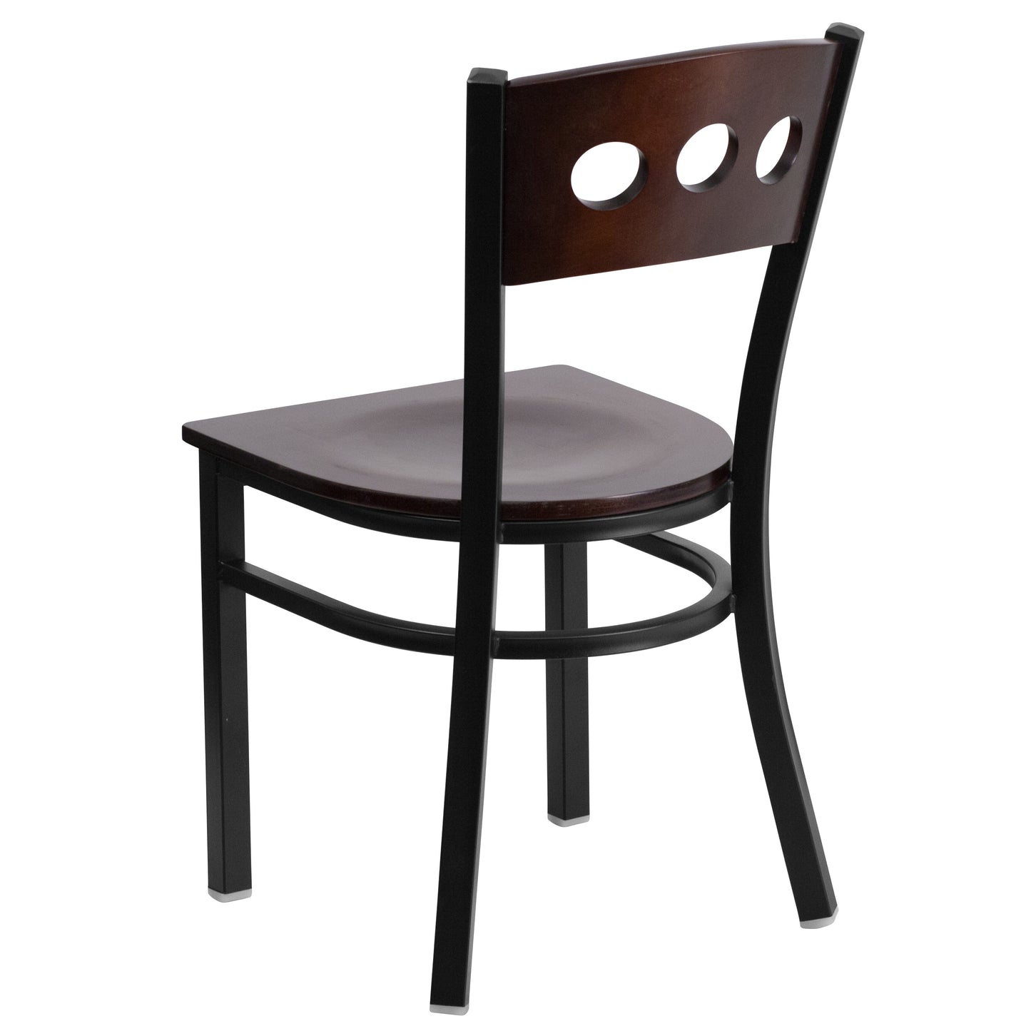 HERCULES Series Black 3 Circle Back Metal Restaurant Chair - Walnut Wood Back & Seat Walnut Wood Back/Walnut Wood Seat/Black Metal Frame