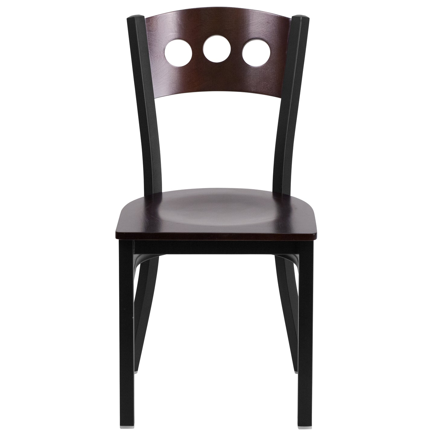 HERCULES Series Black 3 Circle Back Metal Restaurant Chair - Walnut Wood Back & Seat Walnut Wood Back/Walnut Wood Seat/Black Metal Frame