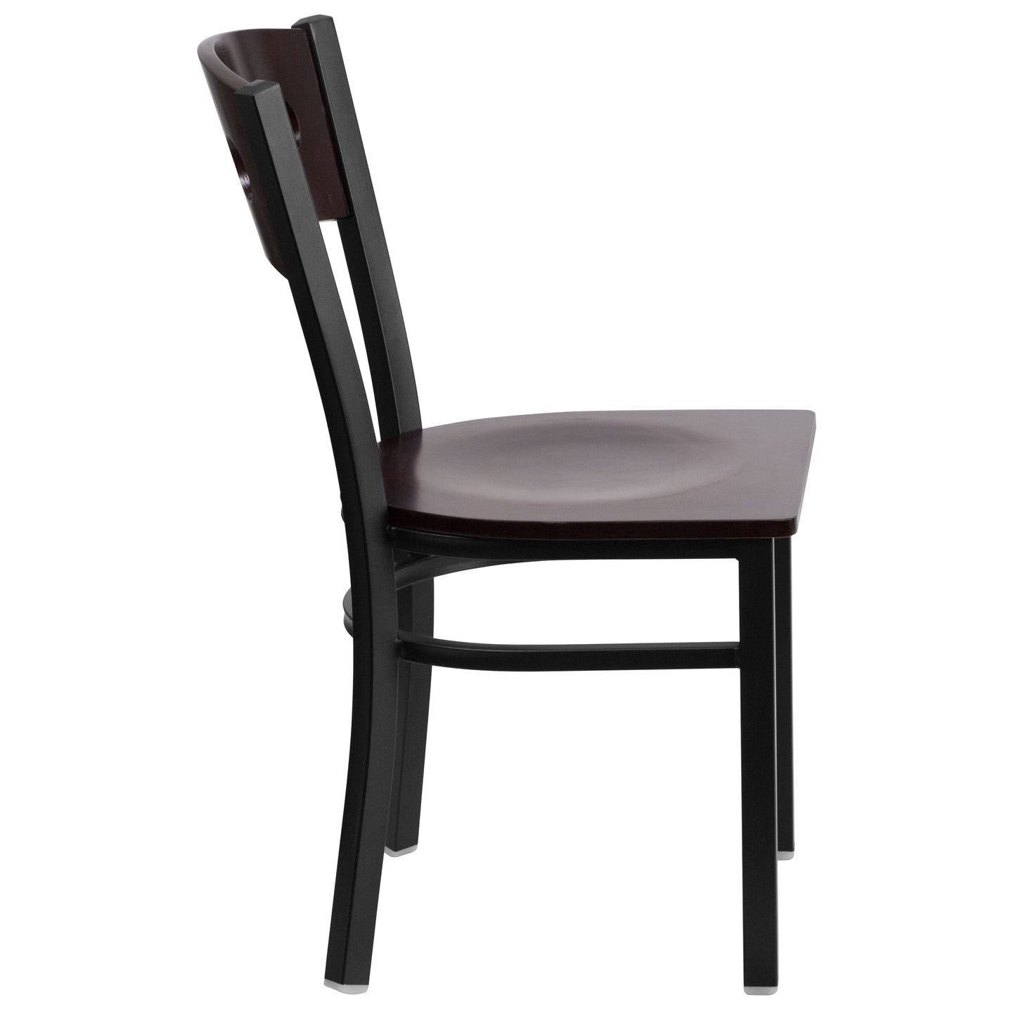 HERCULES Series Black 3 Circle Back Metal Restaurant Chair - Walnut Wood Back & Seat Walnut Wood Back/Walnut Wood Seat/Black Metal Frame