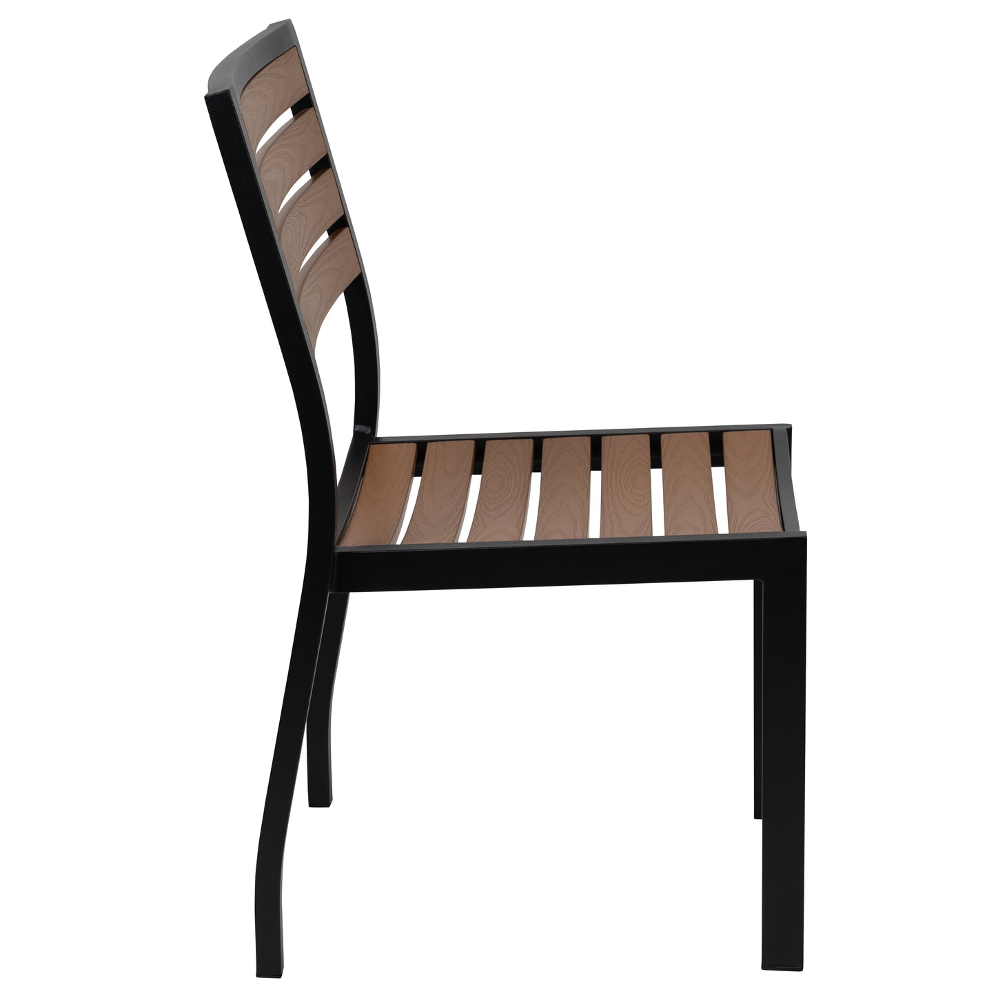 Lark 5 Piece All-Weather Deck or Patio Set-2 Stacking Faux Teak Chairs, 35" Square Faux Teak Table, Teal Umbrella & Base Teal XU-DG-810060362-UB19BTL-GG