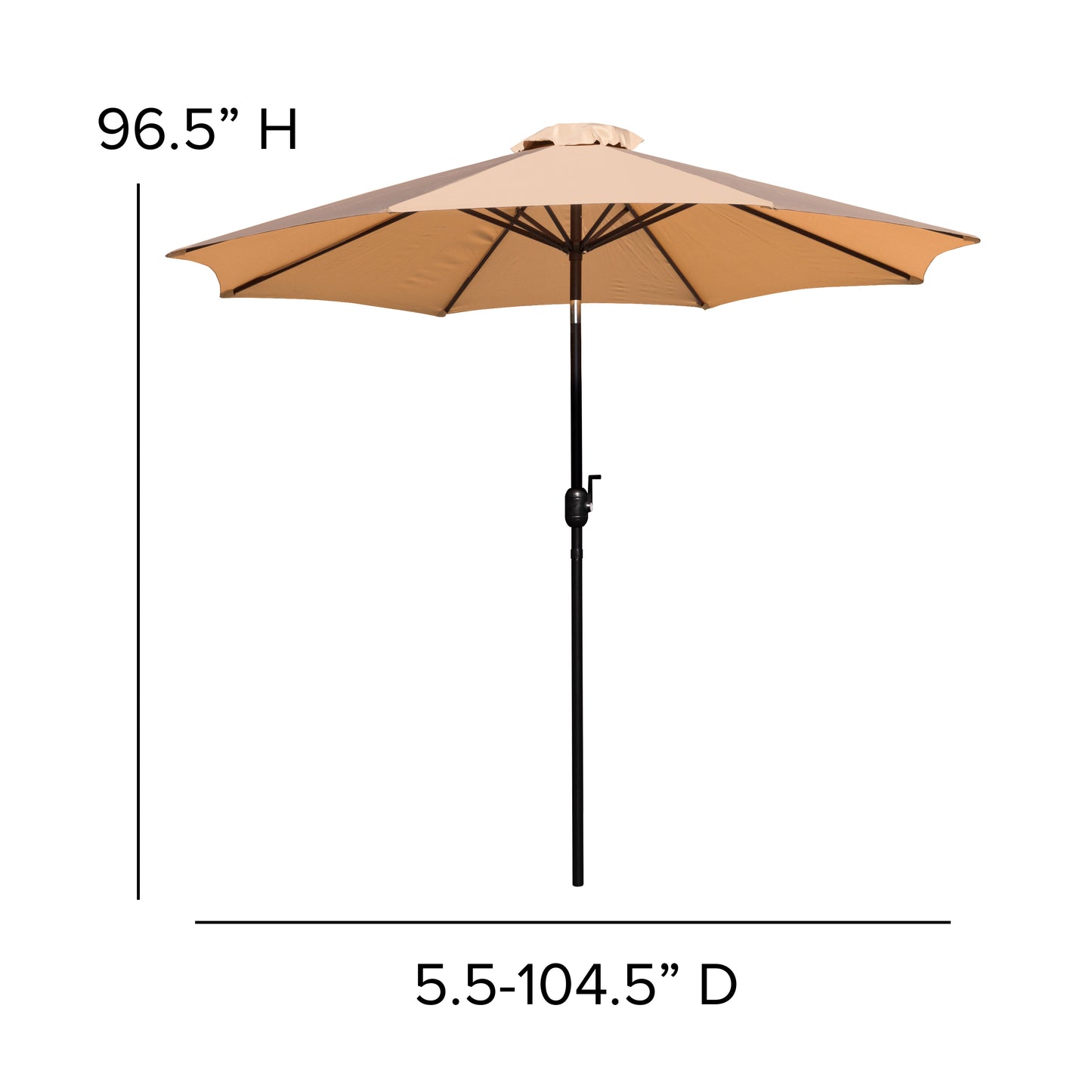 Lark 5 Piece All-Weather Deck or Patio Set - 2 Stacking Faux Teak Chairs, 35" Square Faux Teak Table, Tan Umbrella & Base Tan XU-DG-810060362-UB19BTN-GG