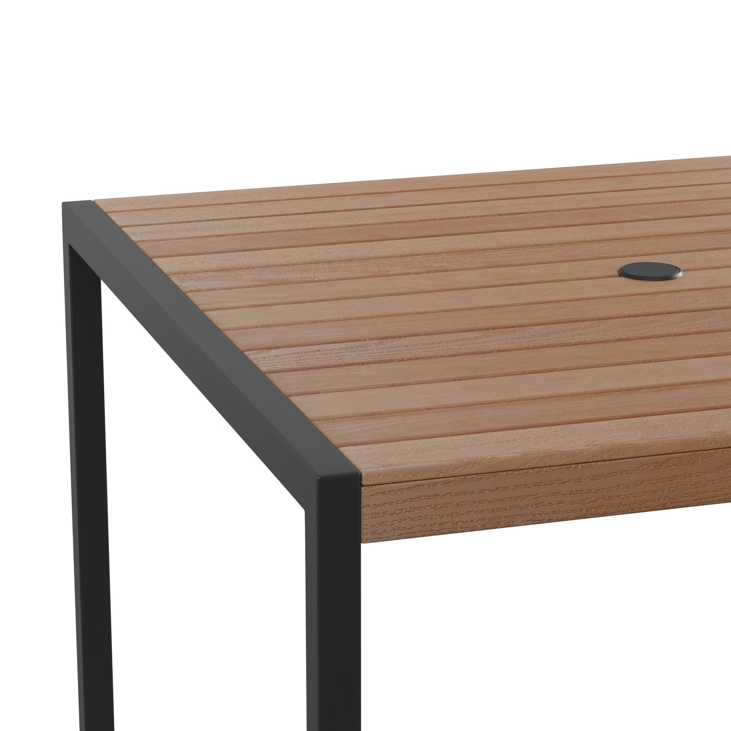 Lark 5 Piece Patio Table Set - Synthetic Teak Poly Slats - 35" Square Steel Framed Table with 4 Stackable Faux Teak Chairs Teak