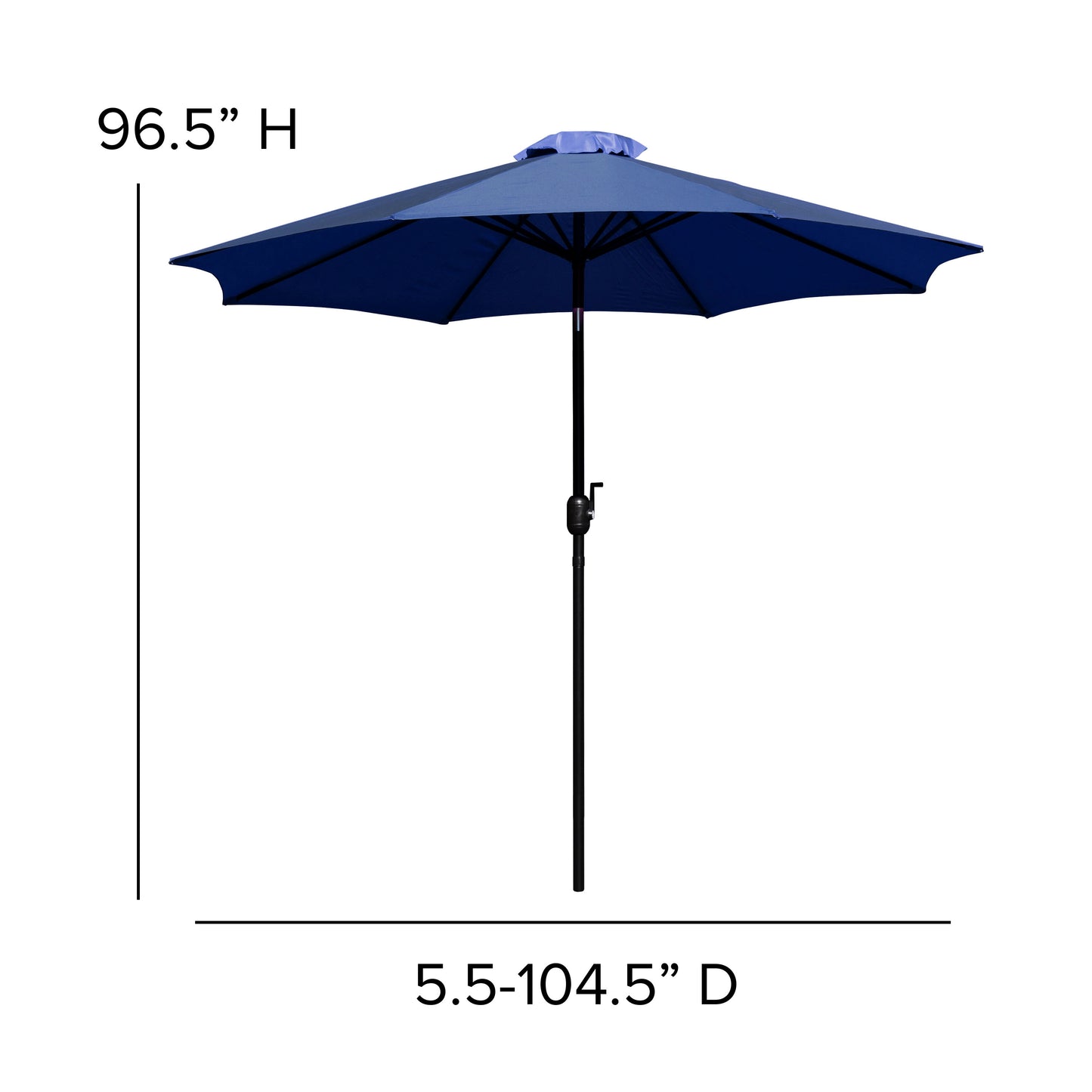 Lark 7 Piece All-Weather Deck or Patio Set-4 Stacking Faux Teak Chairs, 35" Square Faux Teak Table, Navy Umbrella & Base Navy XU-DG-810060364-UB19BNV-GG