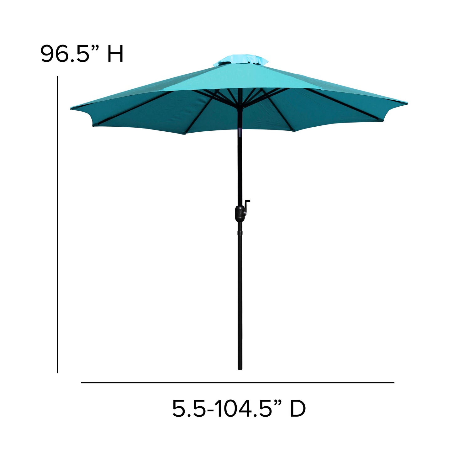 Lark 7 Piece All-Weather Deck or Patio Set-4 Stacking Faux Teak Chairs, 35" Square Faux Teak Table, Teal Umbrella & Base Teal XU-DG-810060364-UB19BTL-GG