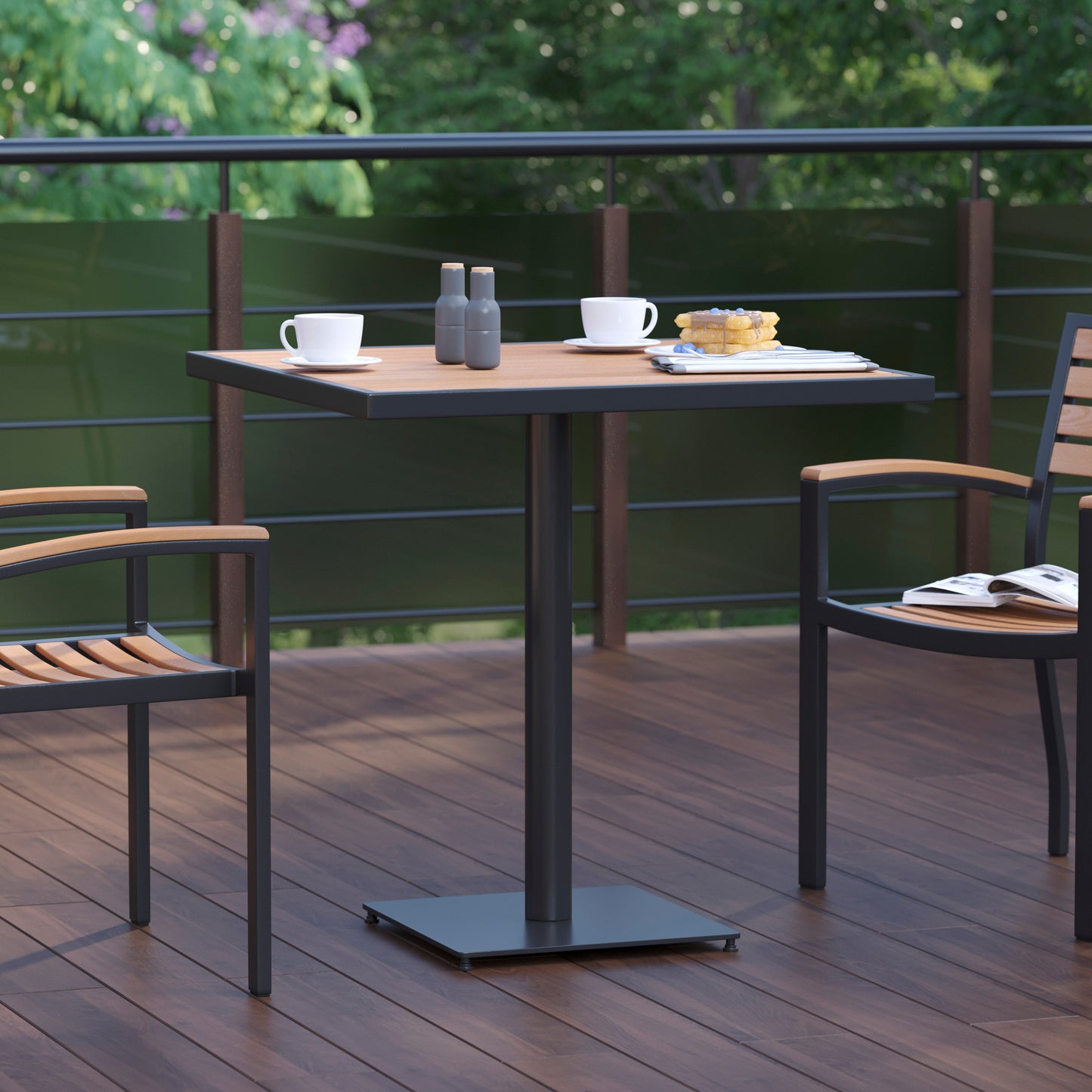 Lark Outdoor Patio Bistro Dining Table with Faux Teak Poly Slats, 30" Square Teak