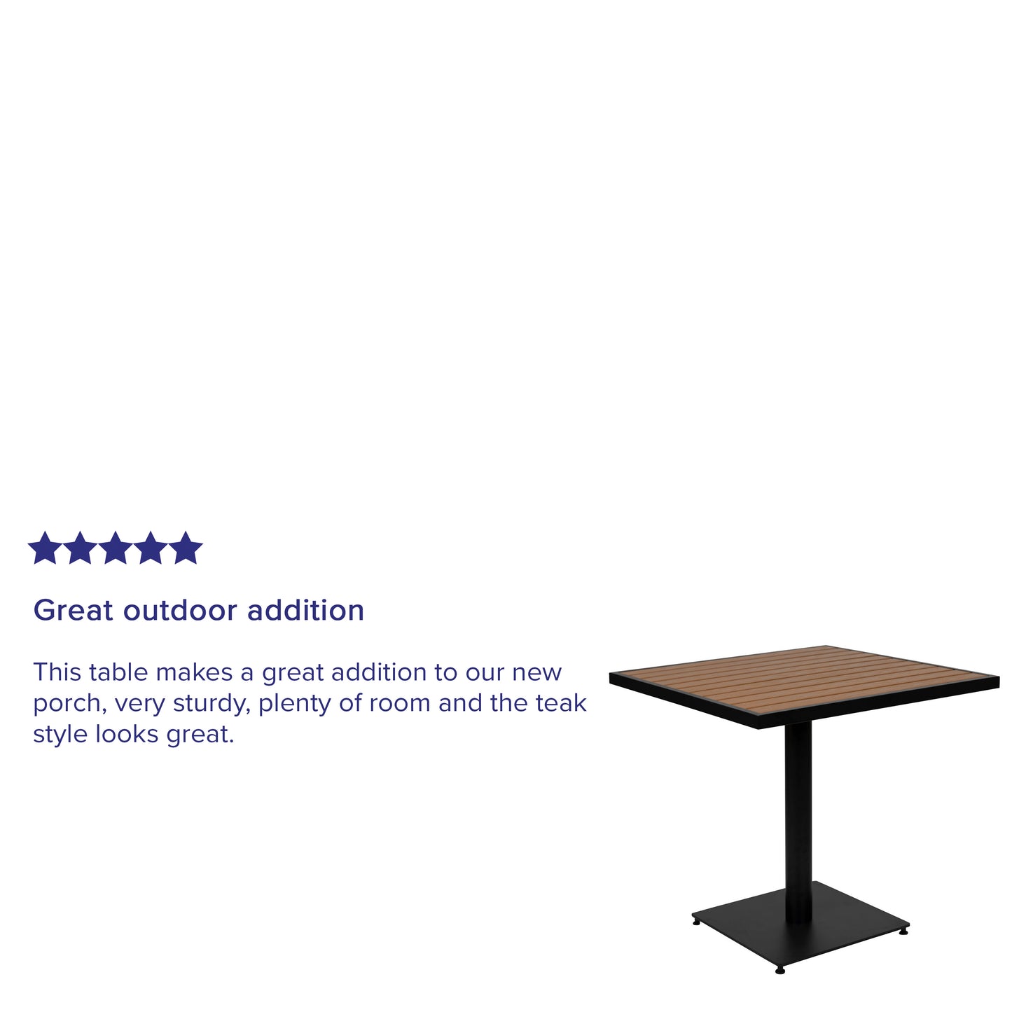 Lark Outdoor Patio Bistro Dining Table with Faux Teak Poly Slats, 30" Square Teak