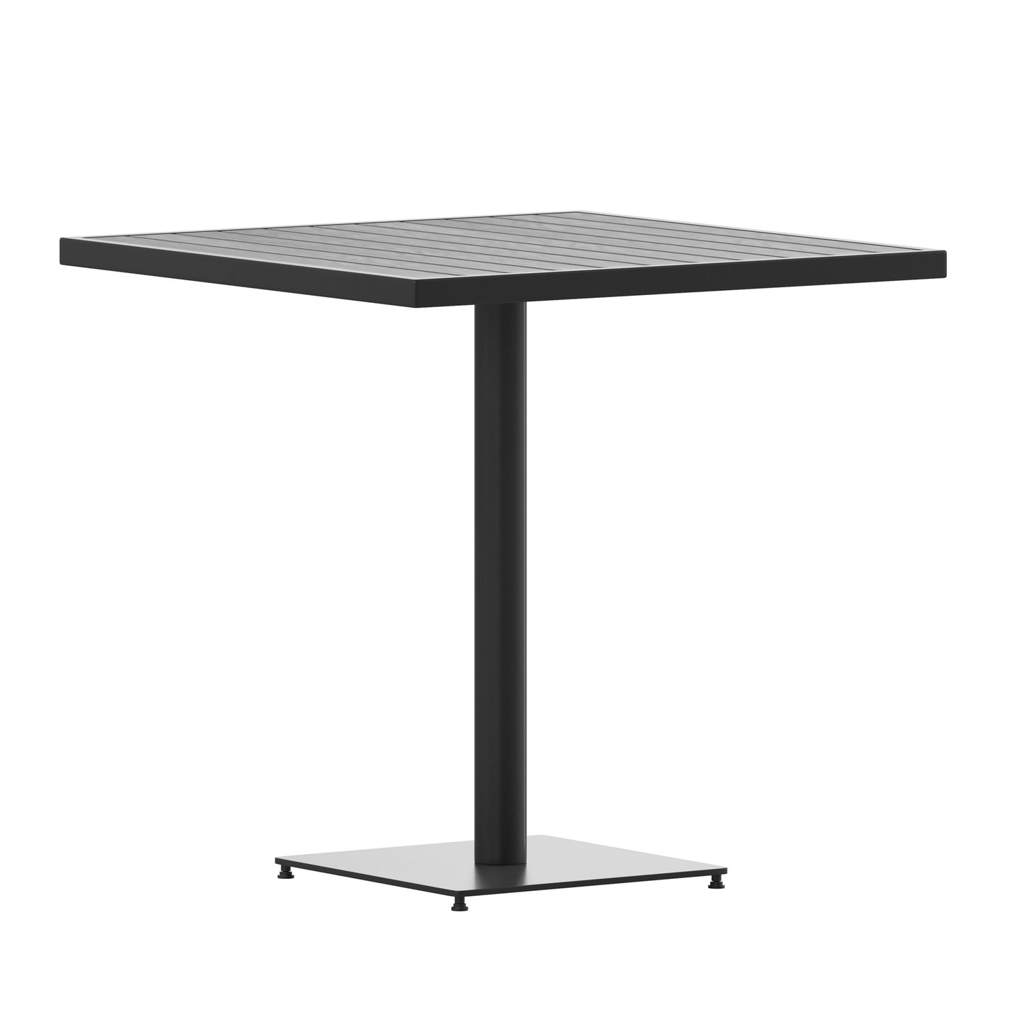 Lark Outdoor Patio Bistro Dining Table with Faux Gray Wash Teak Poly Slats, 30" Square Gray Wash Teak