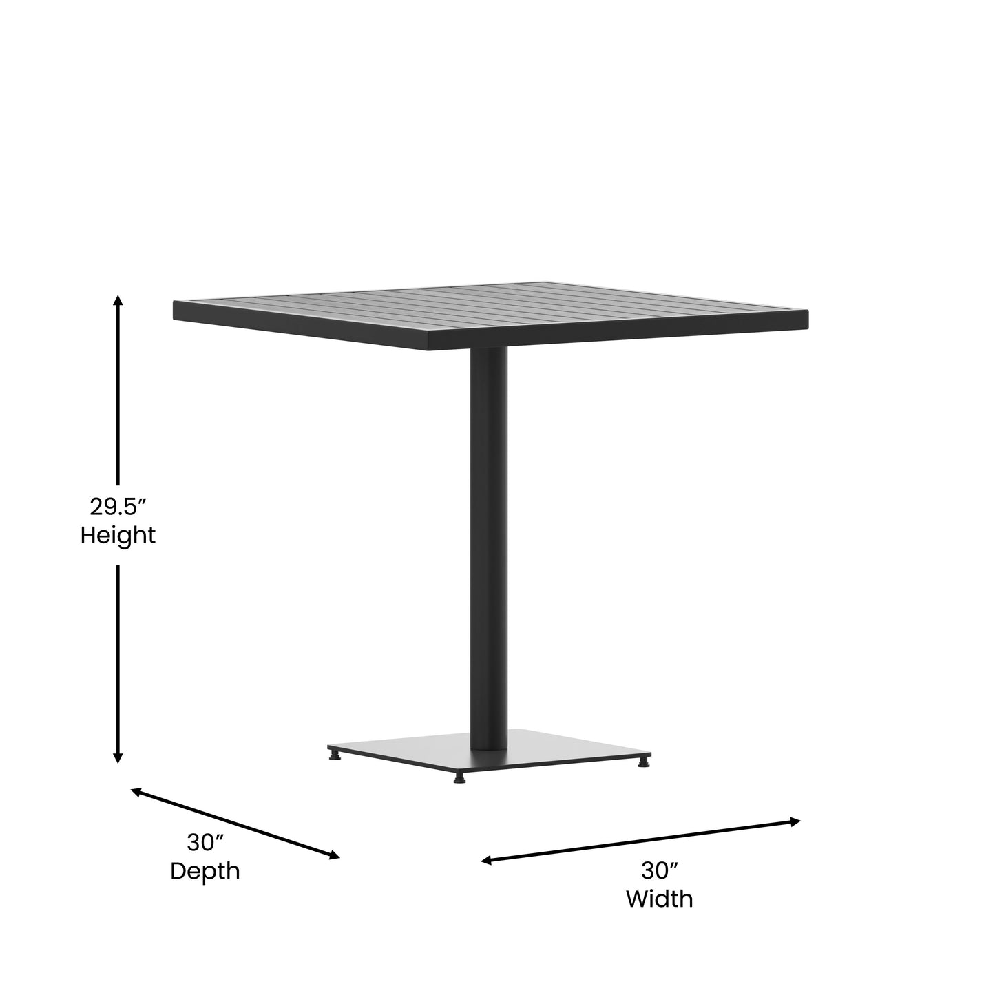 Lark Outdoor Patio Bistro Dining Table with Faux Gray Wash Teak Poly Slats, 30" Square Gray Wash Teak