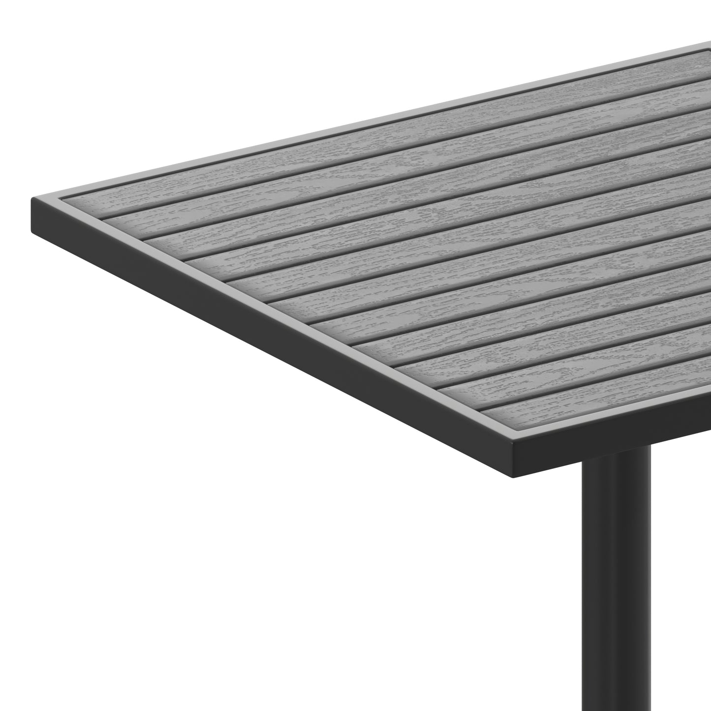 Lark Outdoor Patio Bistro Dining Table with Faux Gray Wash Teak Poly Slats, 30" Square Gray Wash Teak