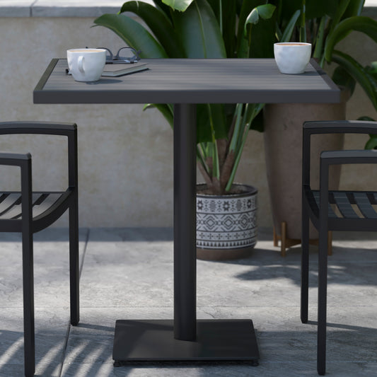 Lark Outdoor Patio Bistro Dining Table with Faux Gray Wash Teak Poly Slats, 30" Square Gray Wash Teak XU-DG-HW1045-GY-GG